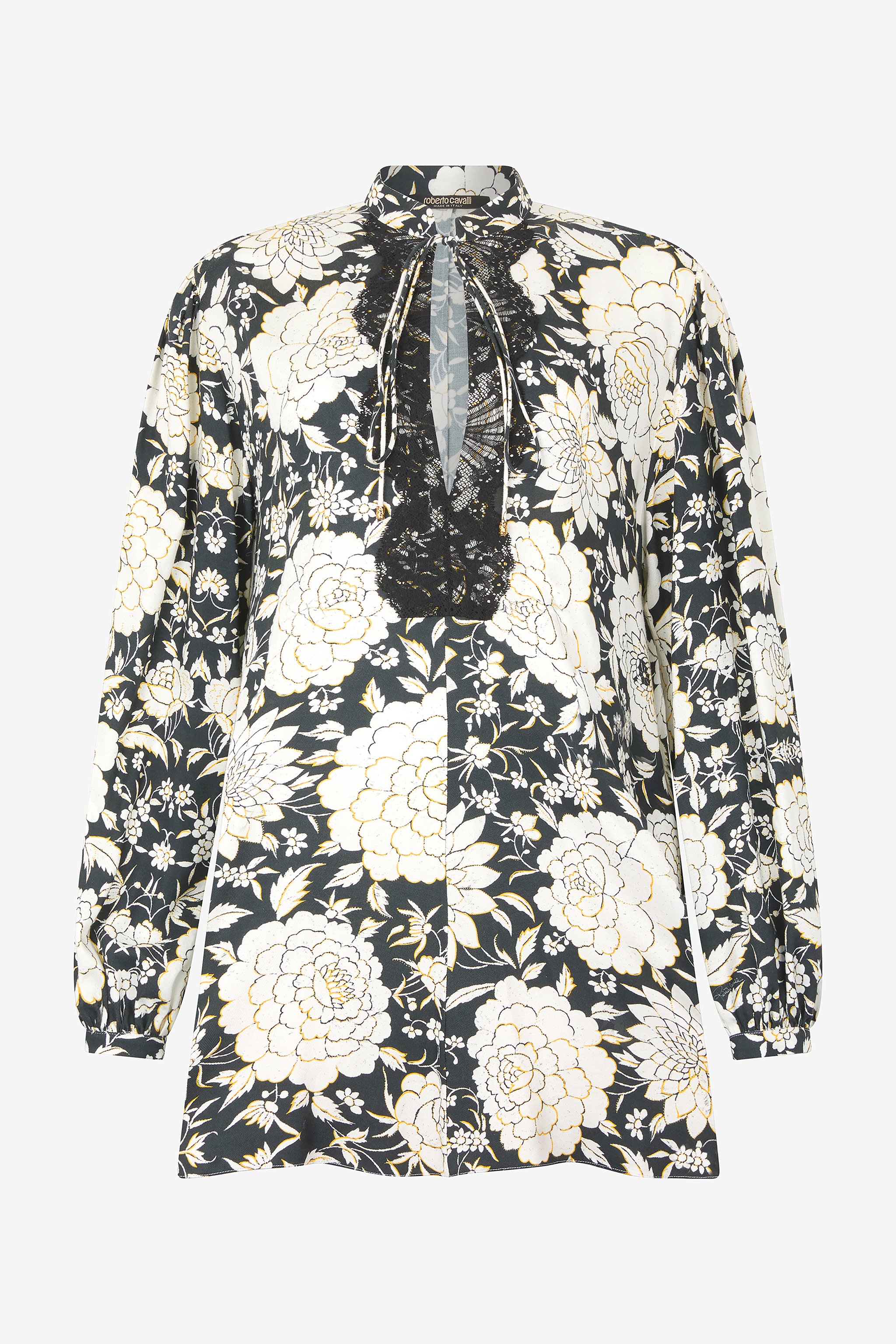 Roberto Cavalli Women's Black/White Mini Dress With Floral Print And Lace