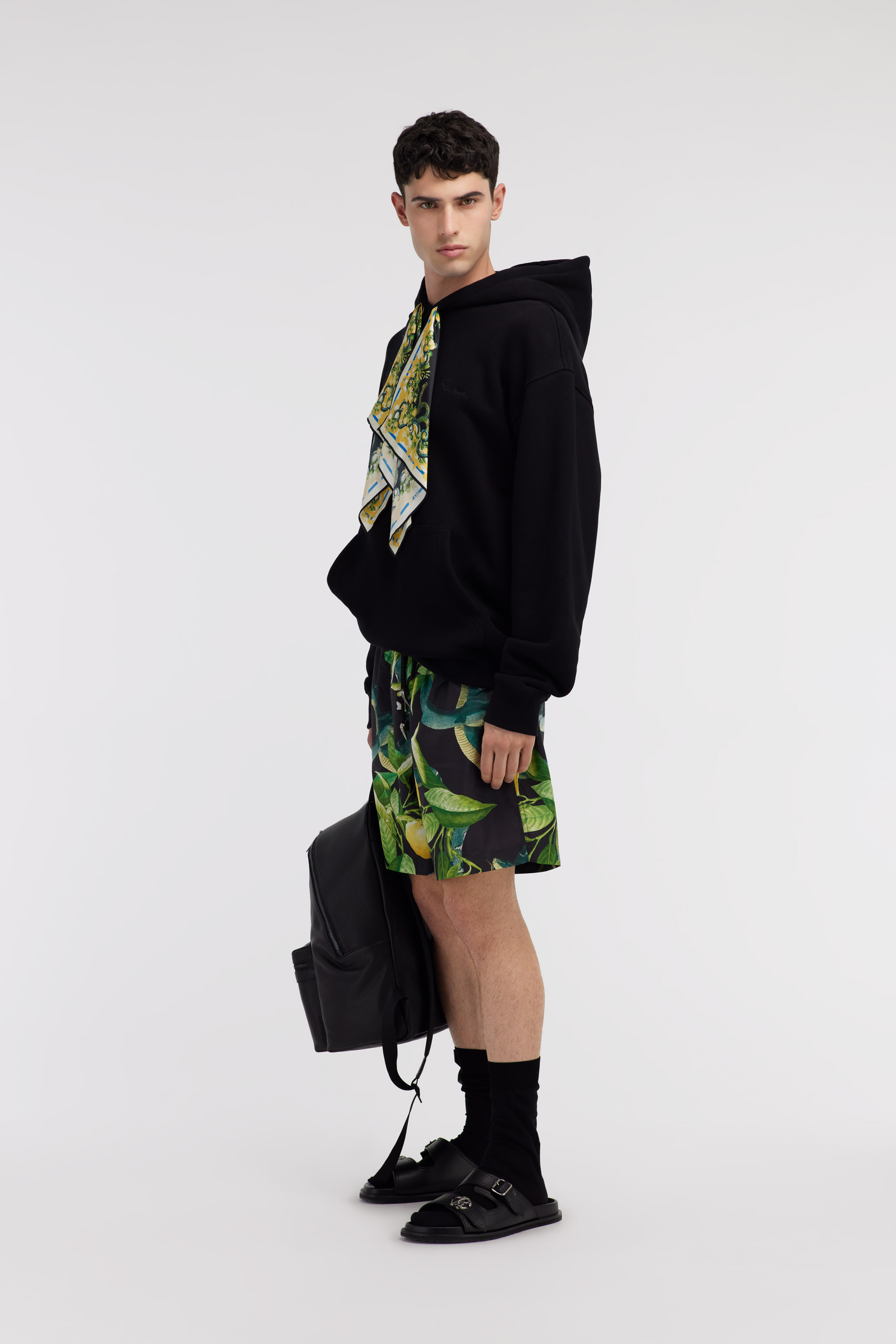 Roberto Cavalli Sweatshirt With Laces And Lemon Snake Print Details In Black