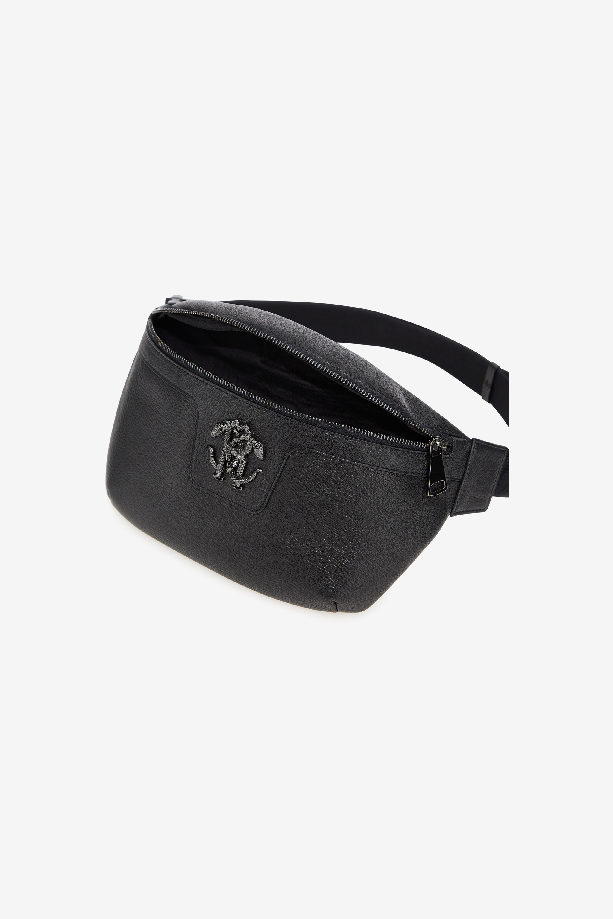 Roberto Cavalli Fanny Pack With Monogram Mirror Snake In Black