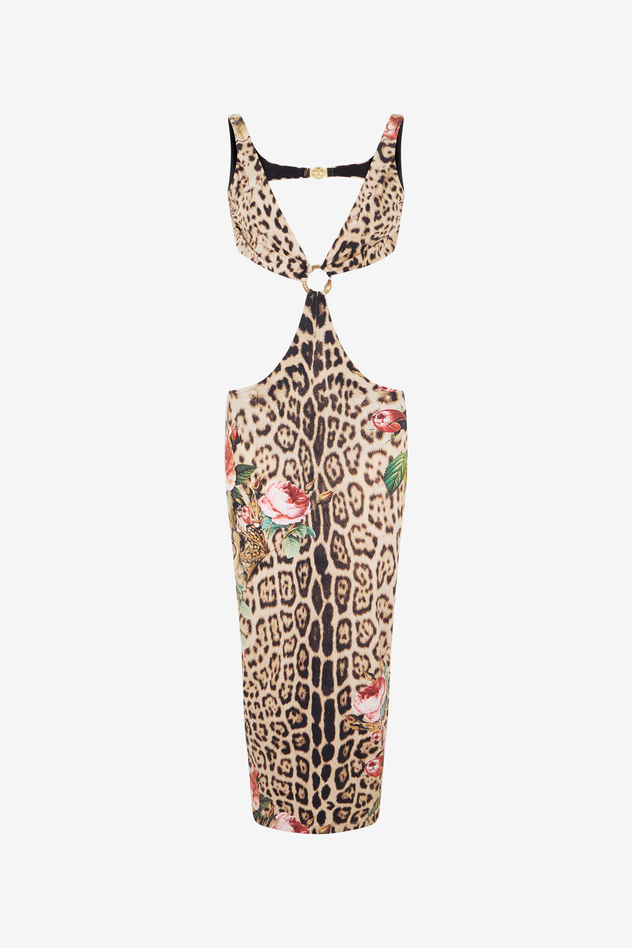 Roberto Cavalli Jaguar Roses Print Beach Dress
