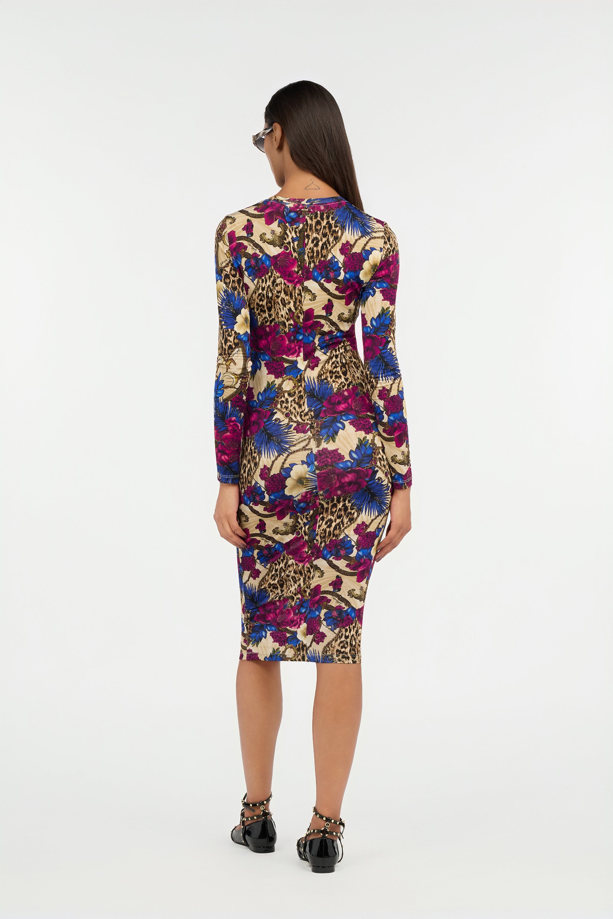 Roberto Cavalli Flower Leopard Print Midi Dress