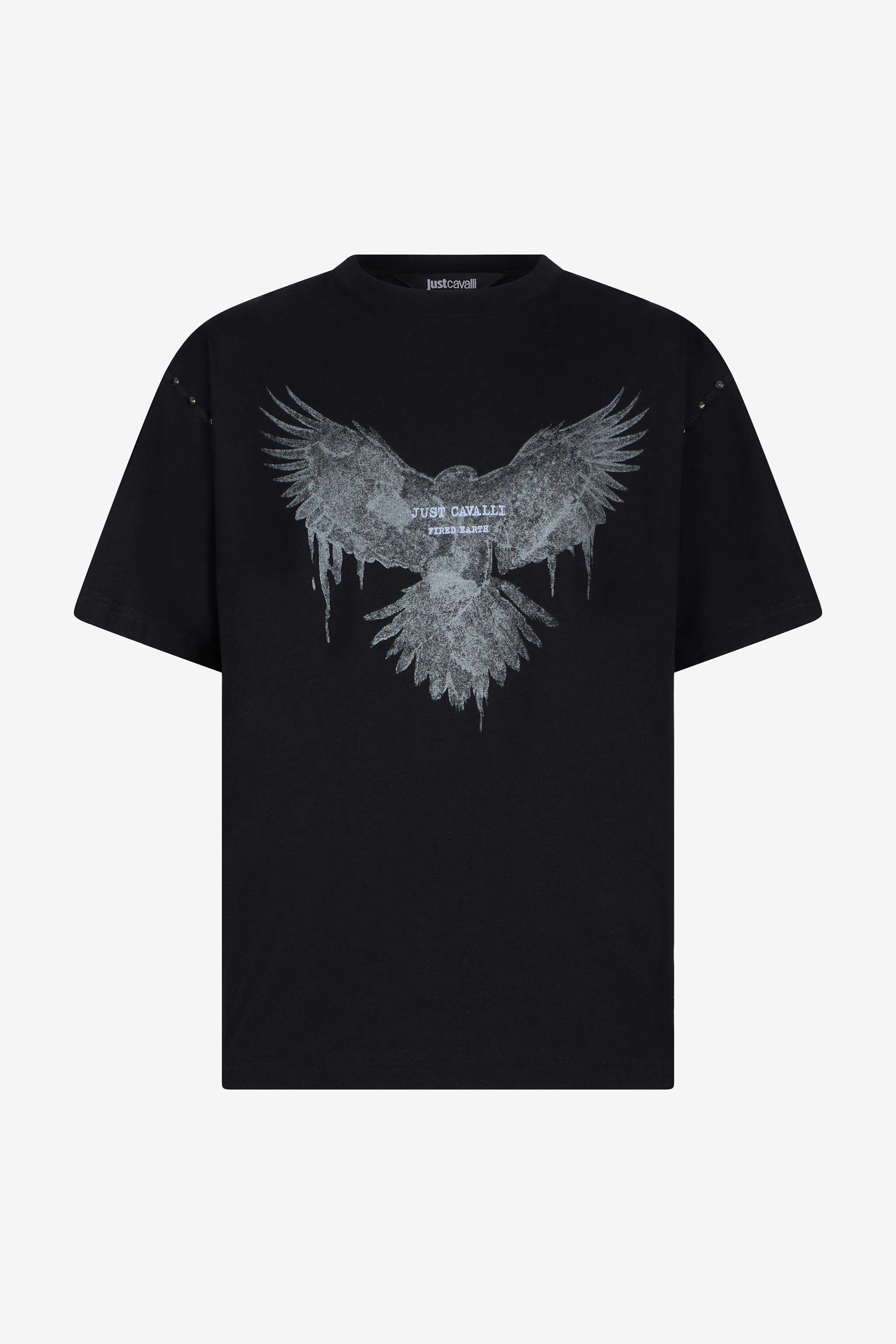 Black T-shirt With Eagle Print And Studs