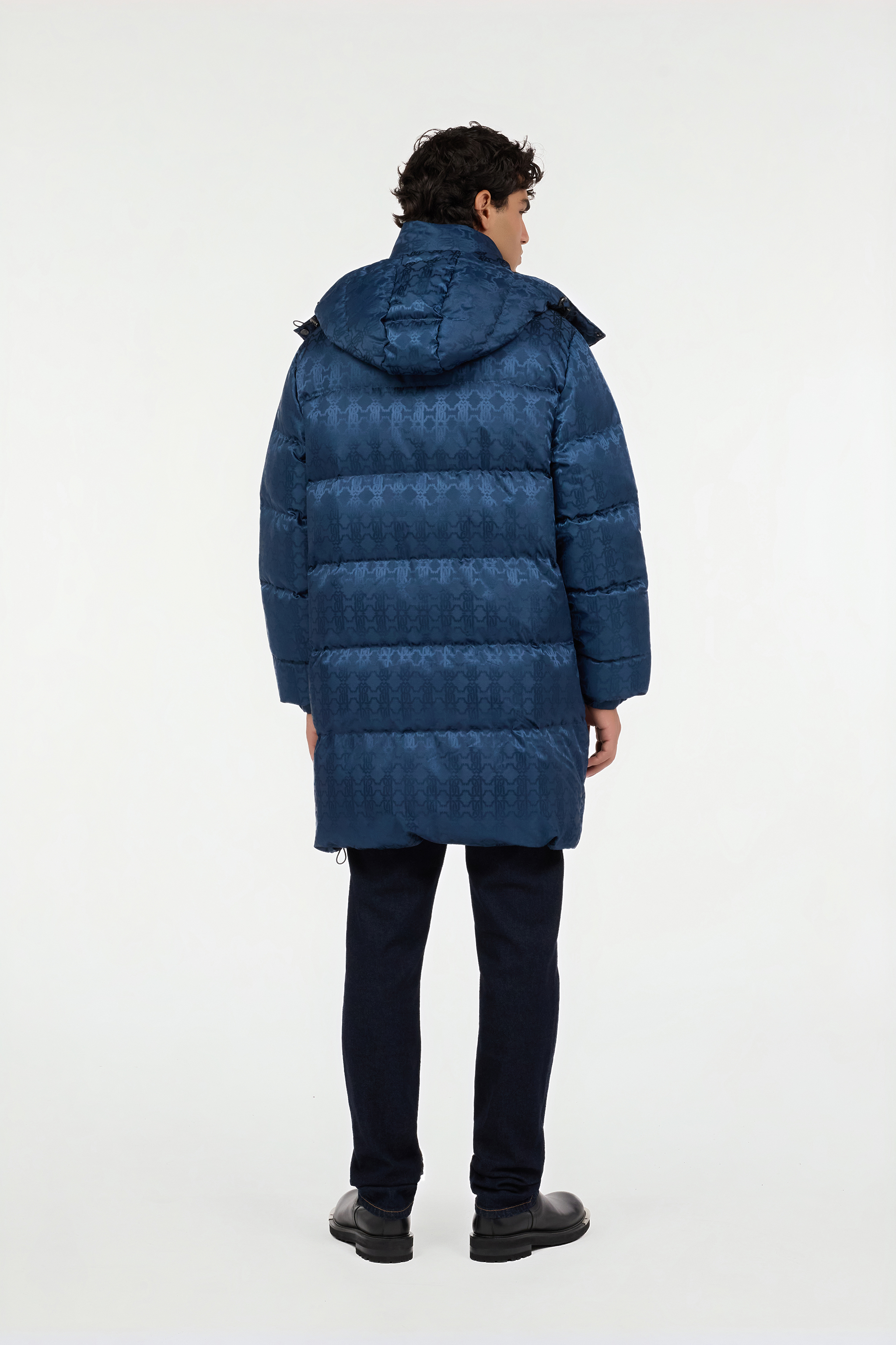 Blue Down Jacket with RC Monogram All Over
