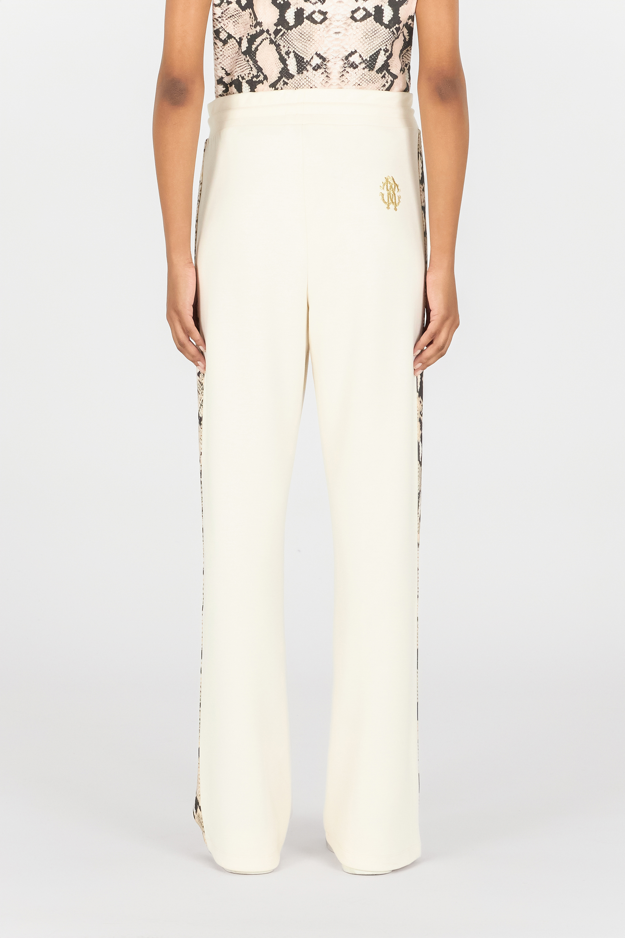 Roberto Cavalli Trousers With Snake Bands In Ivory