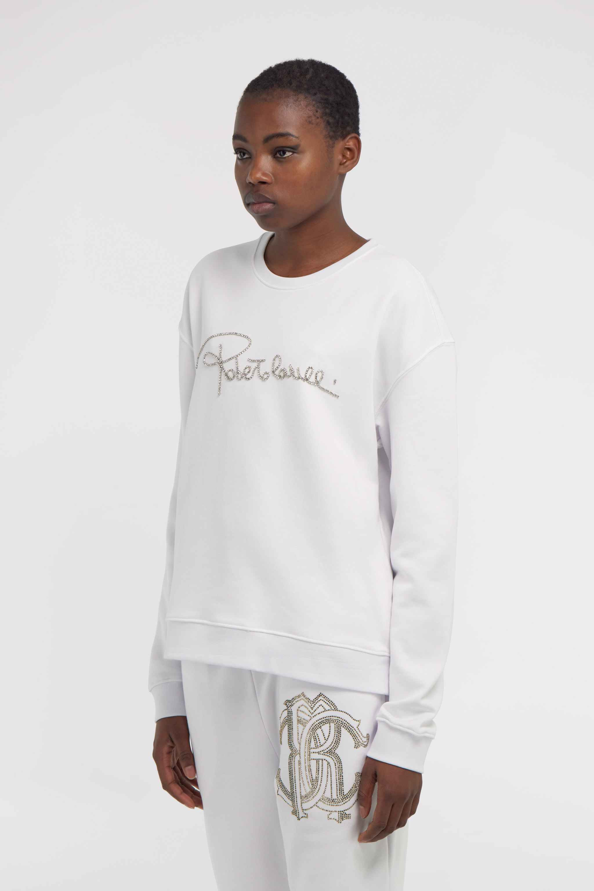 Roberto Cavalli Sweatshirt With Signature In White