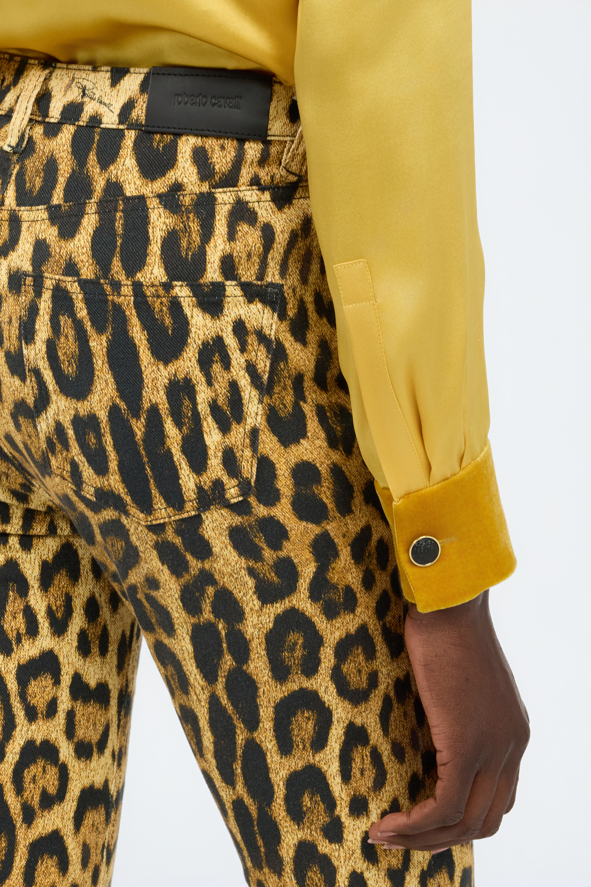 Roberto Cavalli Denim Jeans With Jaguar Skin Print In Animal Print