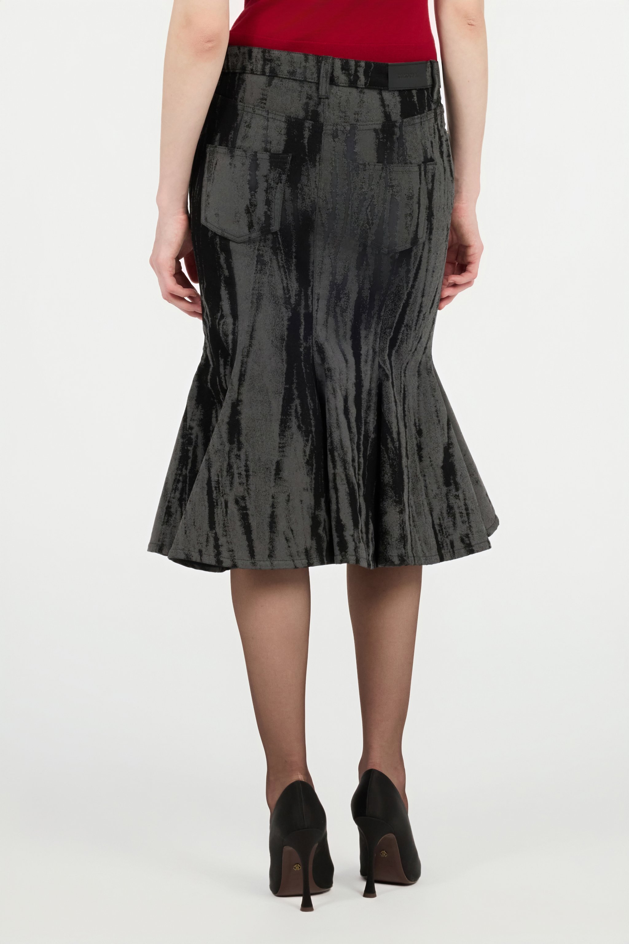 Roberto Cavalli Black Denim Skirt With A Streak Effect In Black