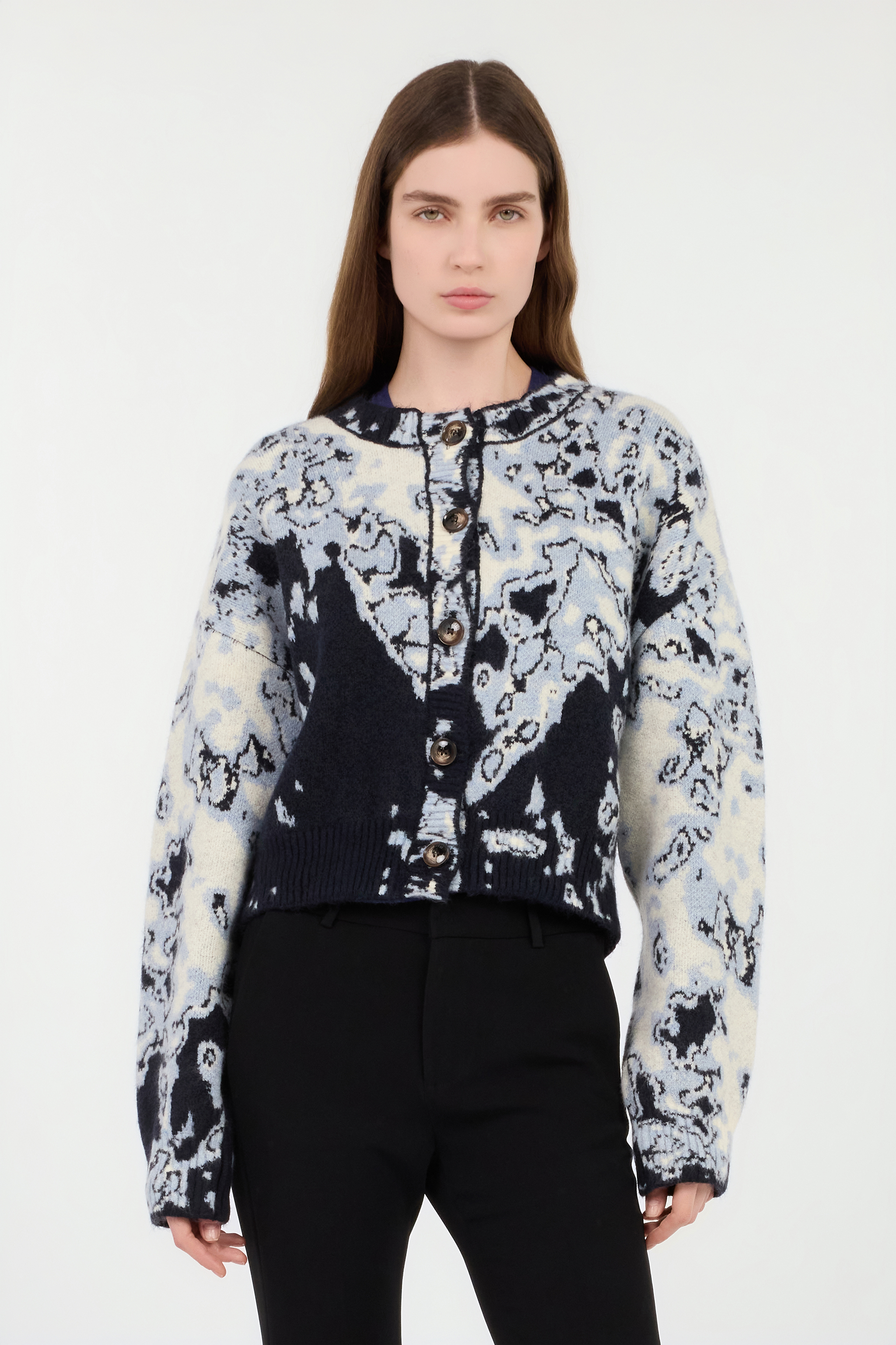 Roberto Cavalli Abstract Jacquard Cardigan In Black