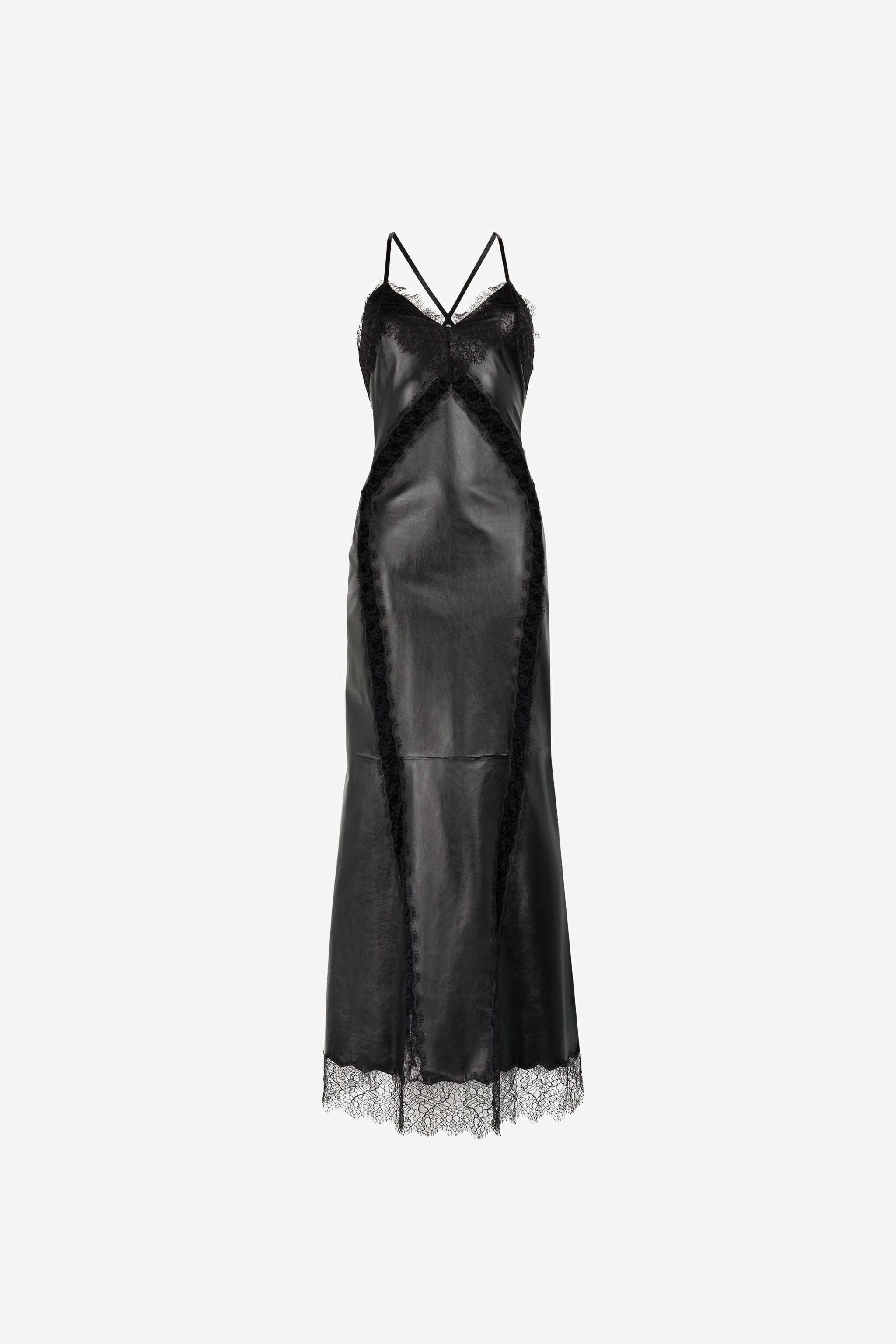 Leather And Lace Maxi Dress in Black for Women | Roberto