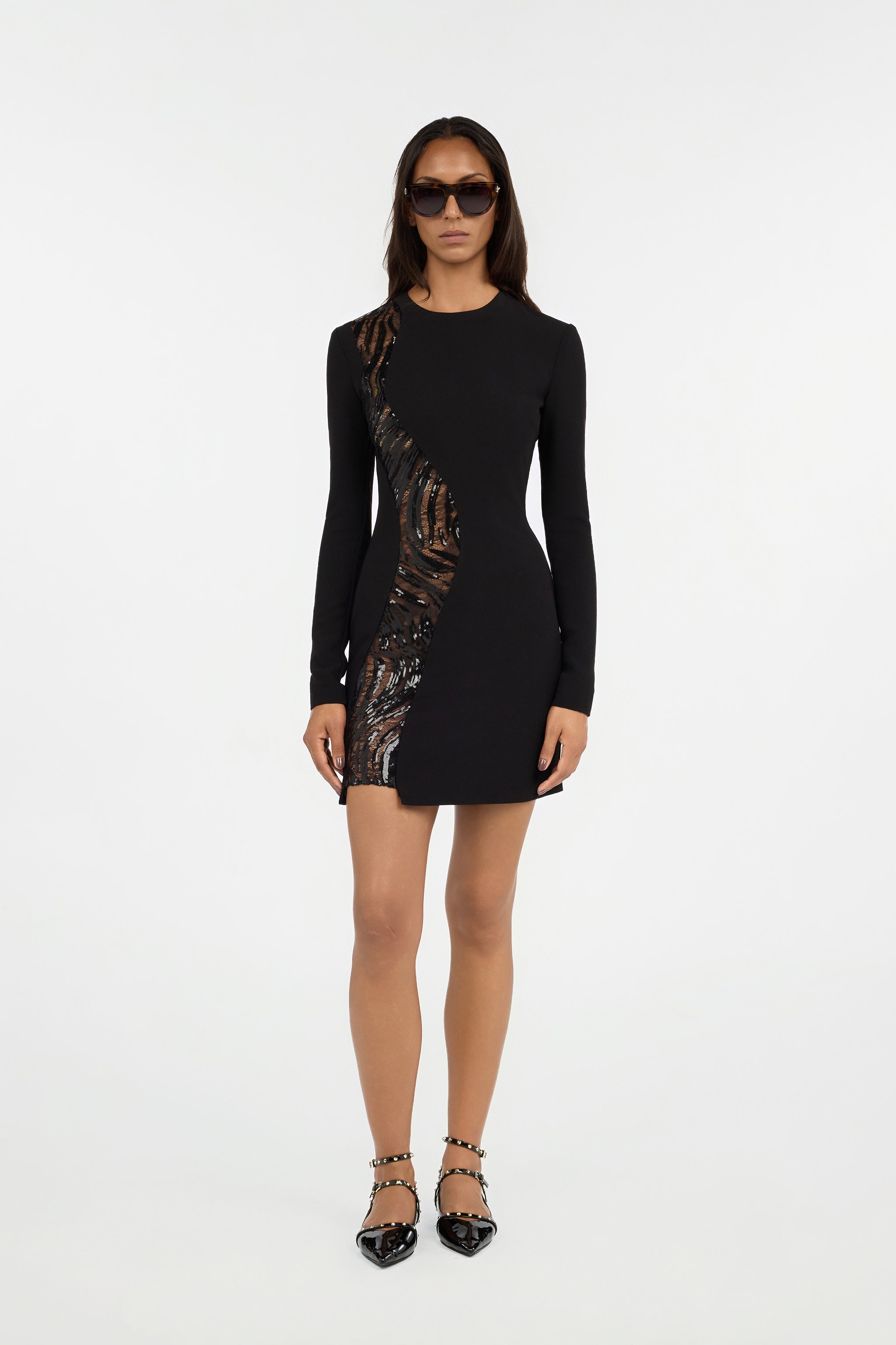Roberto Cavalli Black Mini Dress With Sequin Insert In Black