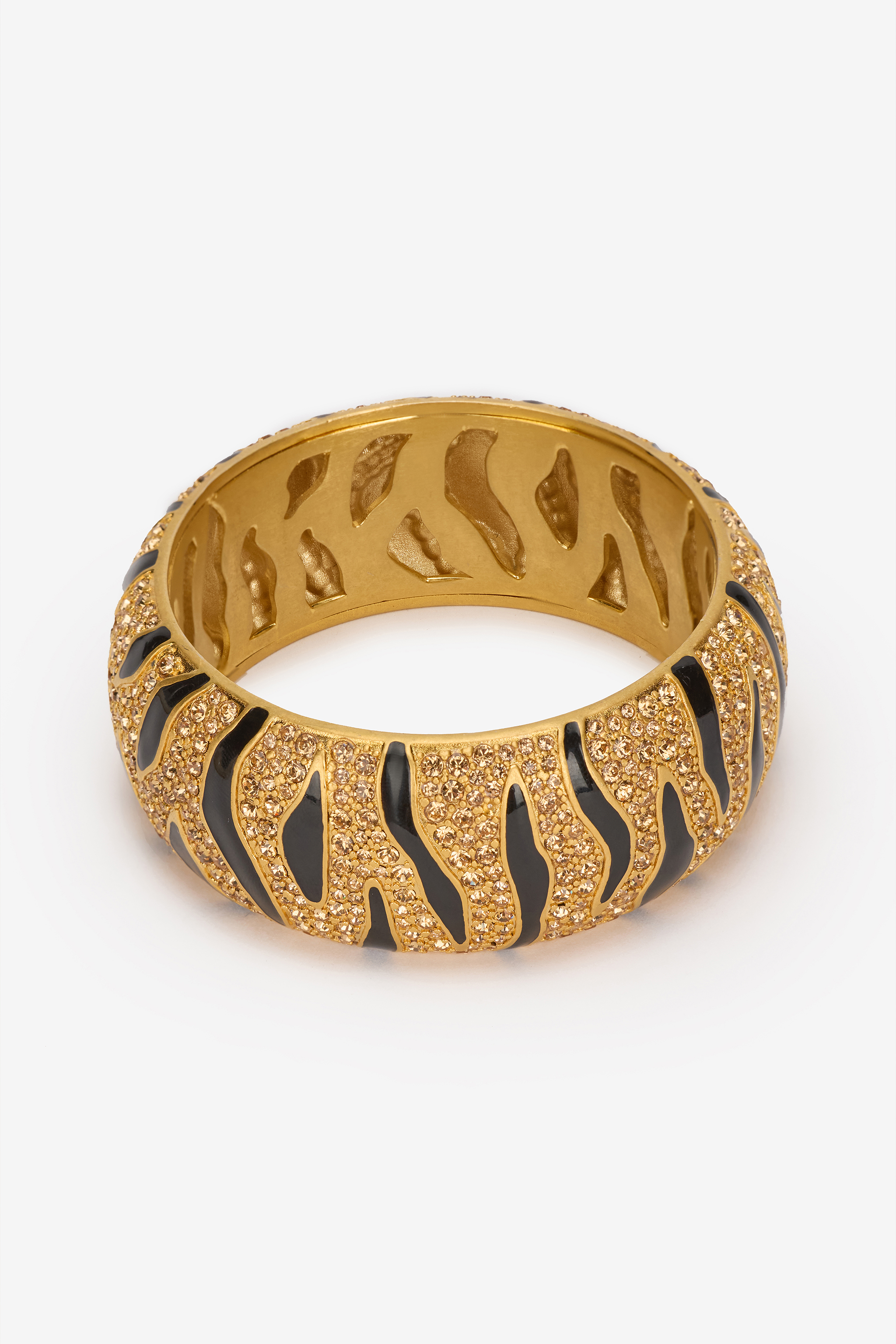 Roberto Cavalli Bangle With Crystals And Tiger Skin Pattern In Gold