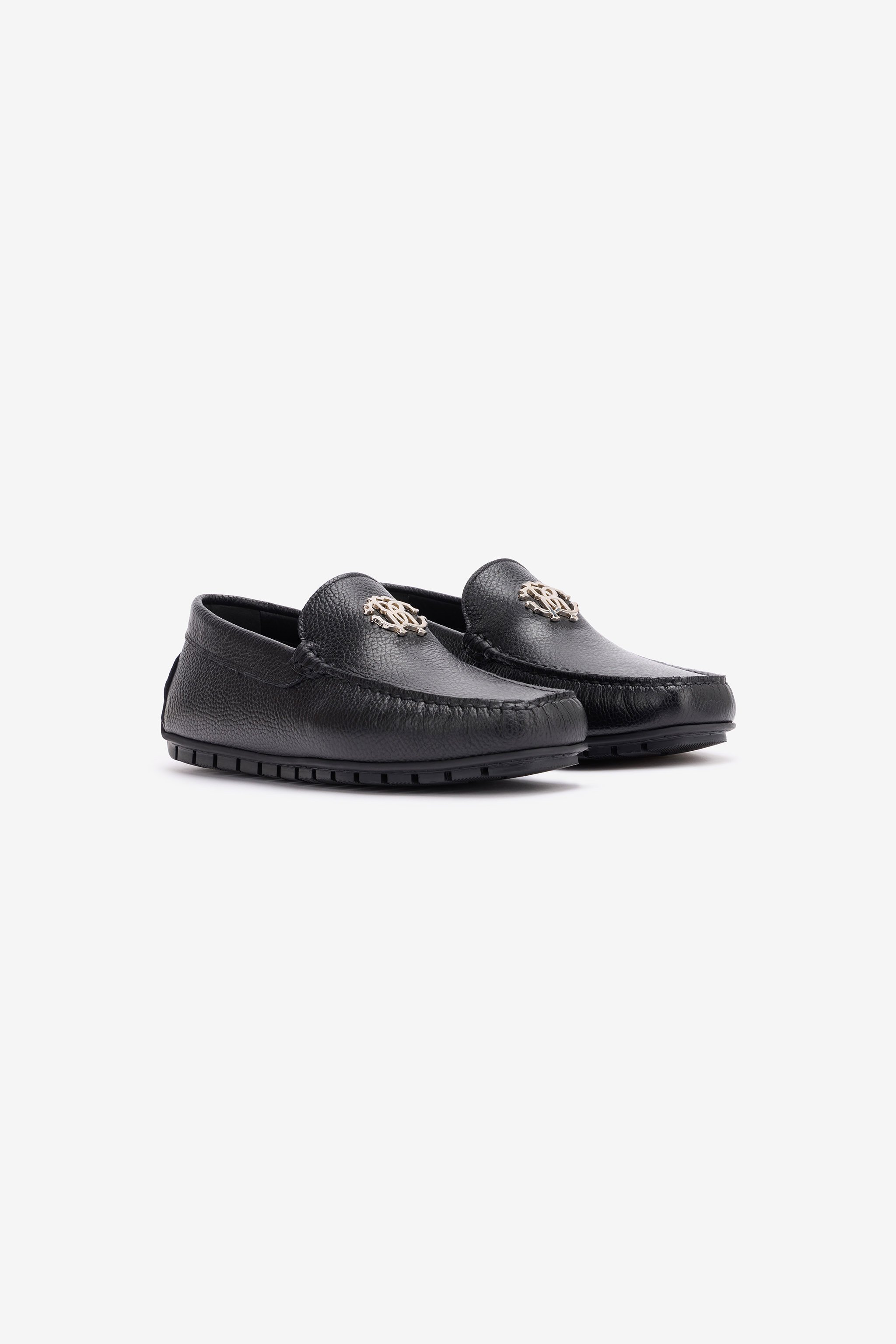 Roberto Cavalli Hammered Effect Loafers With Rc Monogram In Black
