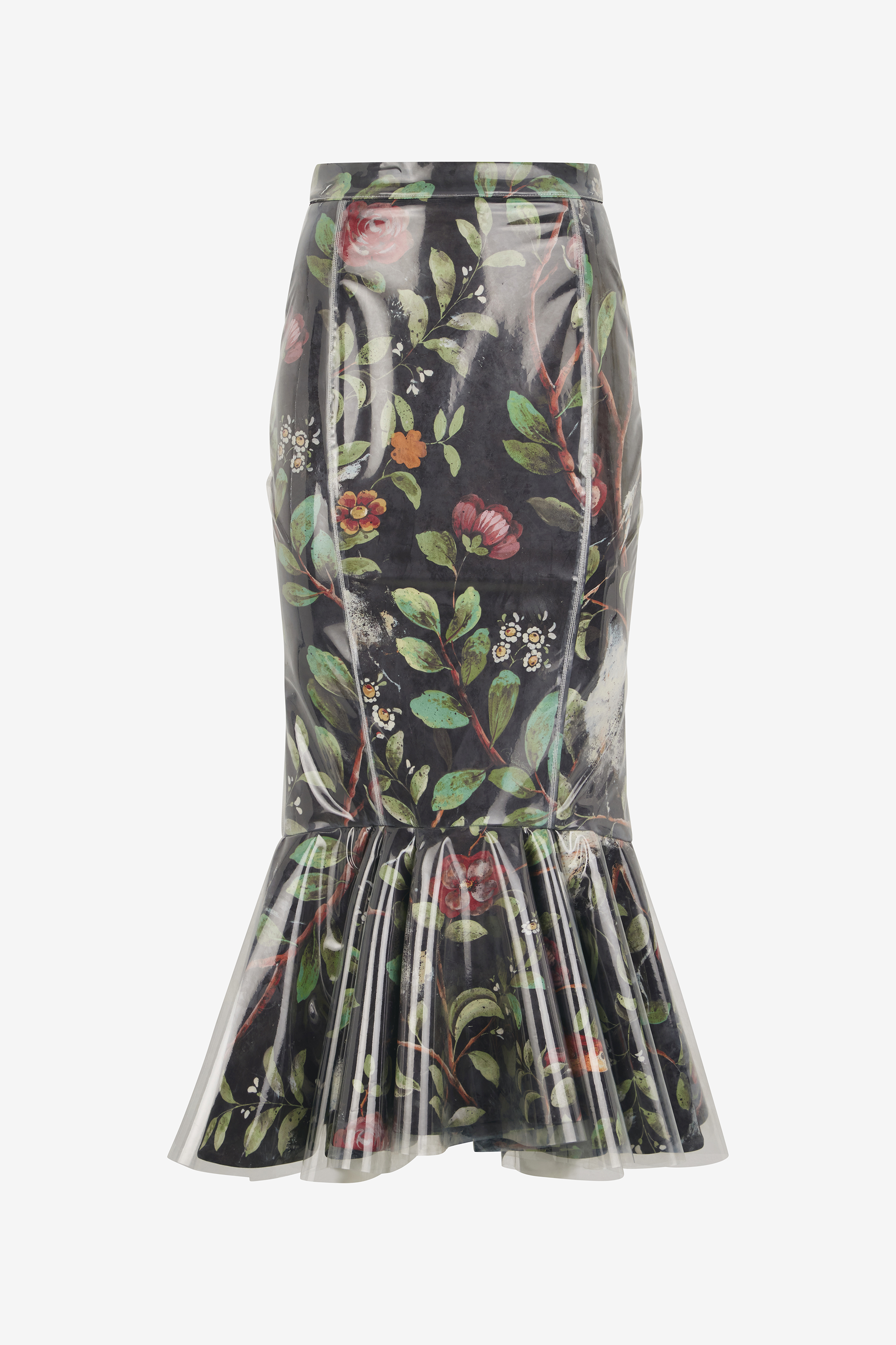 Mermaid Skirt With Shrub And Flower Print