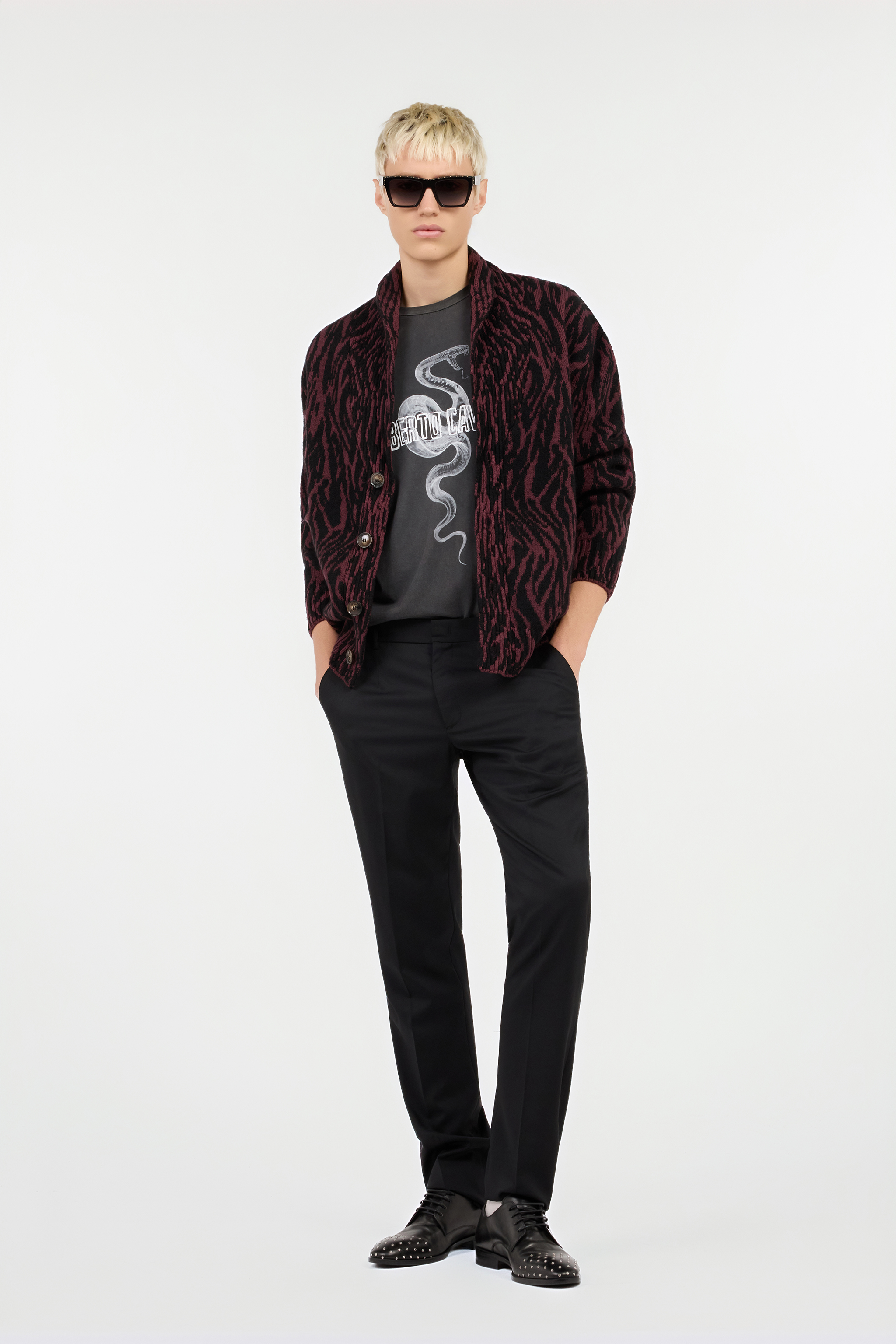 Animalier Print Wool Blend Cardigan