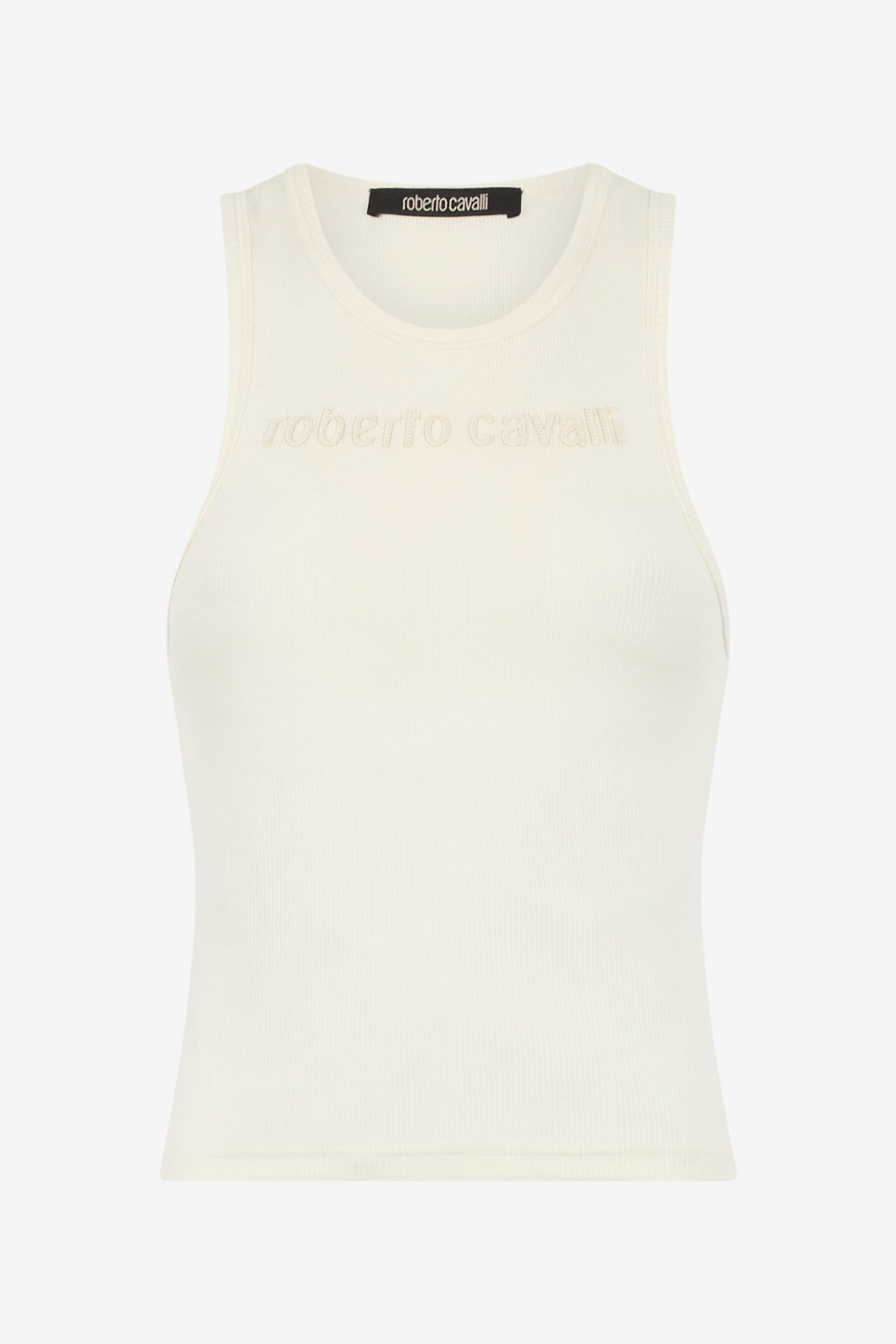 ROBERTO CAVALLI 売れ筋商品|||ロベルトカヴァリ Tシャツ トップス レディース Tank tops Beige Tank Top With Embroidered Logo in Ivory for Women | Roberto
