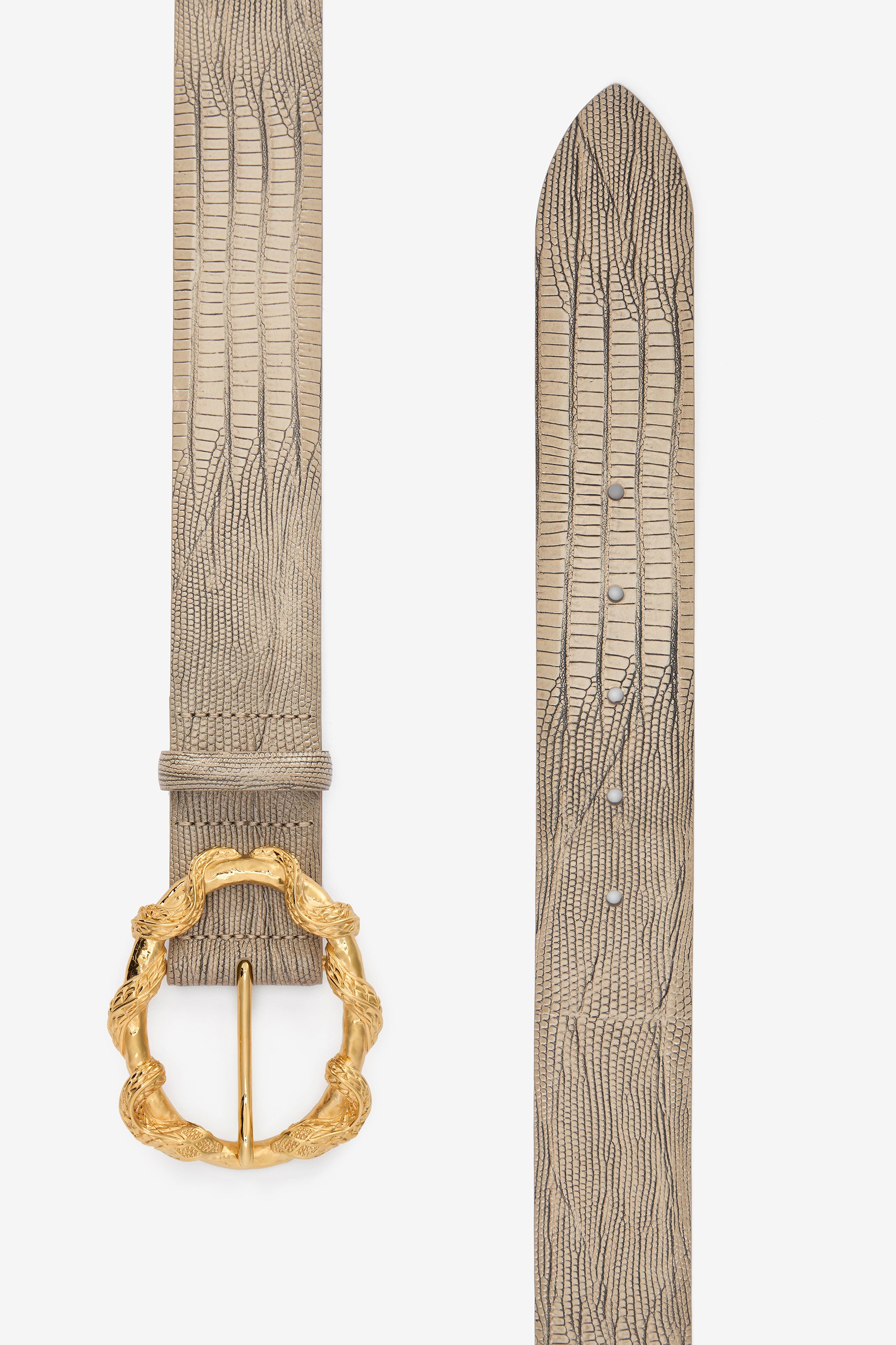 Roberto Cavalli Ivory Belt With Cobra Print And Snake Buckle In White