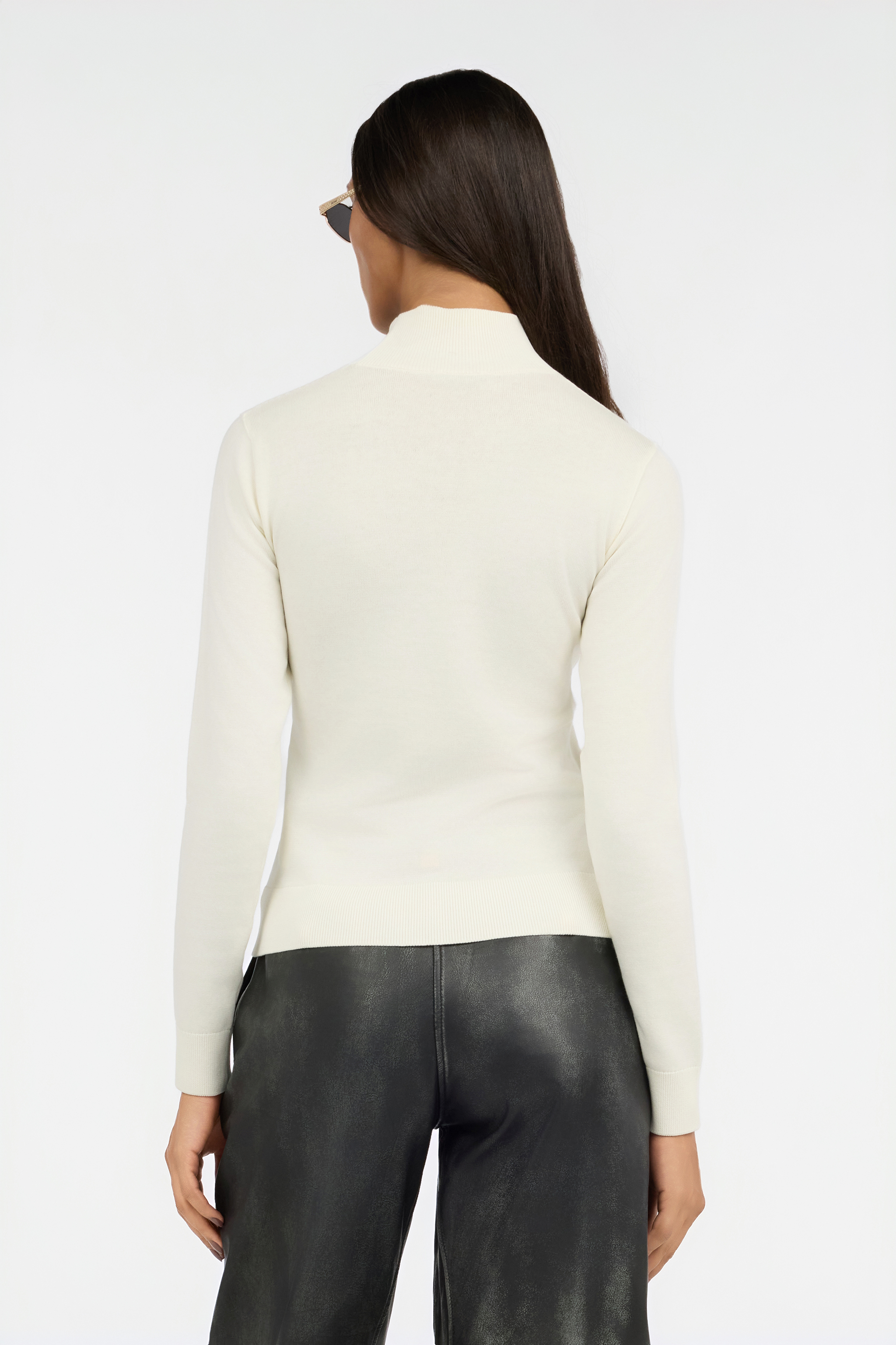 Cream High Neck Sweater With Logo Embroidery