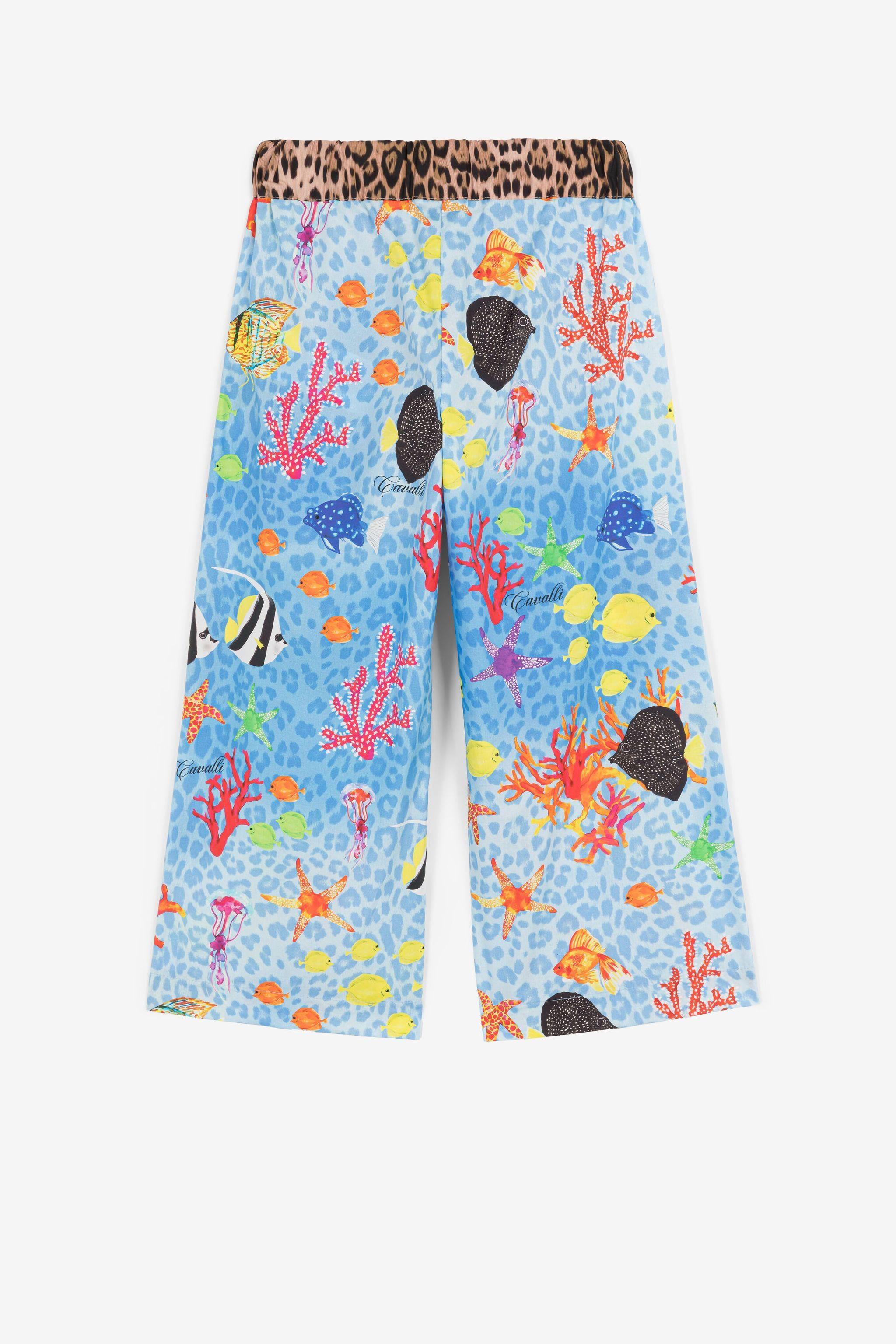 Roberto Cavalli All-over Sealife-print Trousers In Blue
