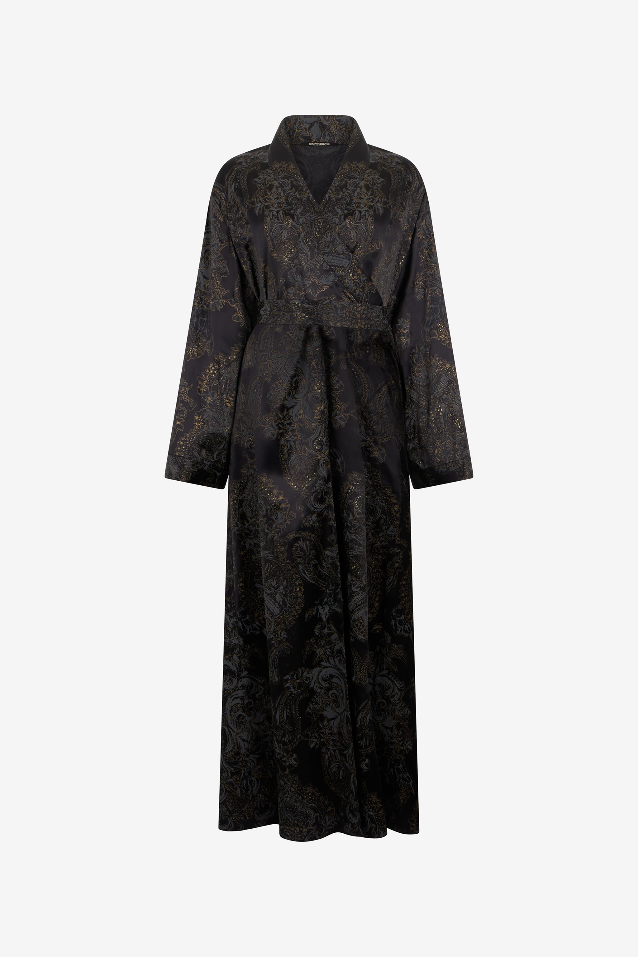 Roberto Cavalli Ornamental Black Silk Kimono Dress