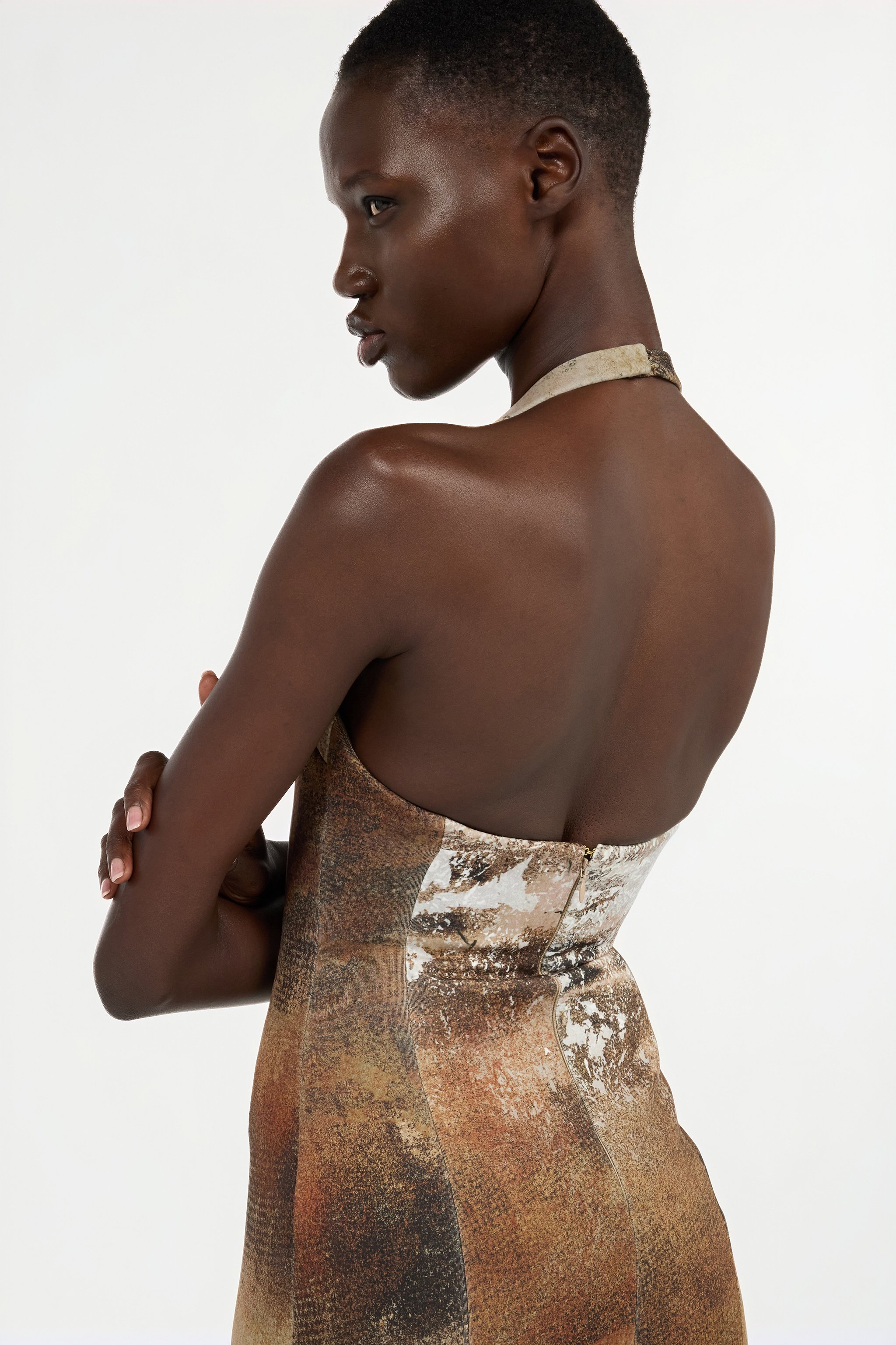 Beige Mermaid Dress With Marble Print