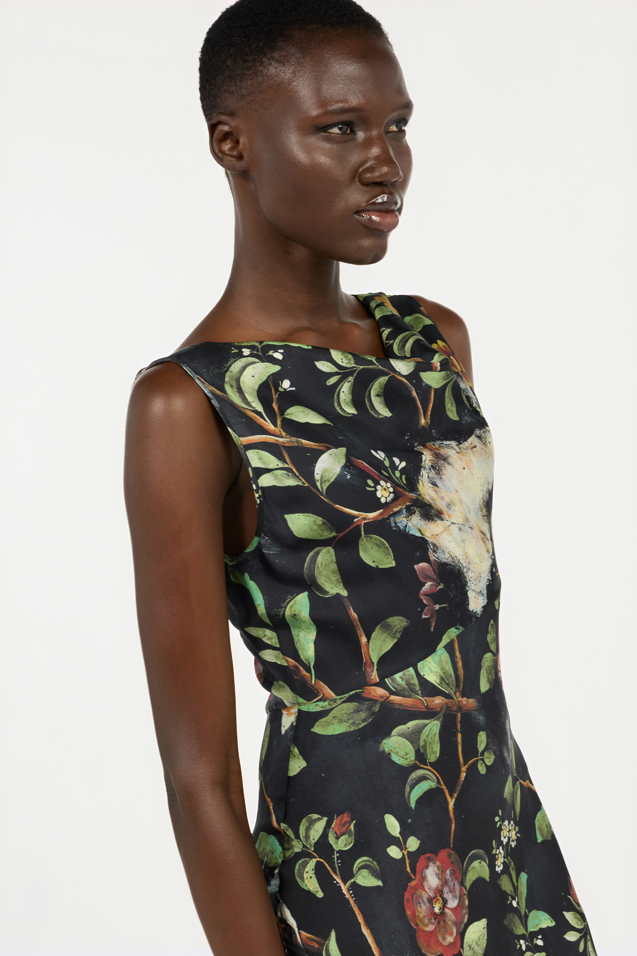 Silk Dress With Shrub And Floral Print