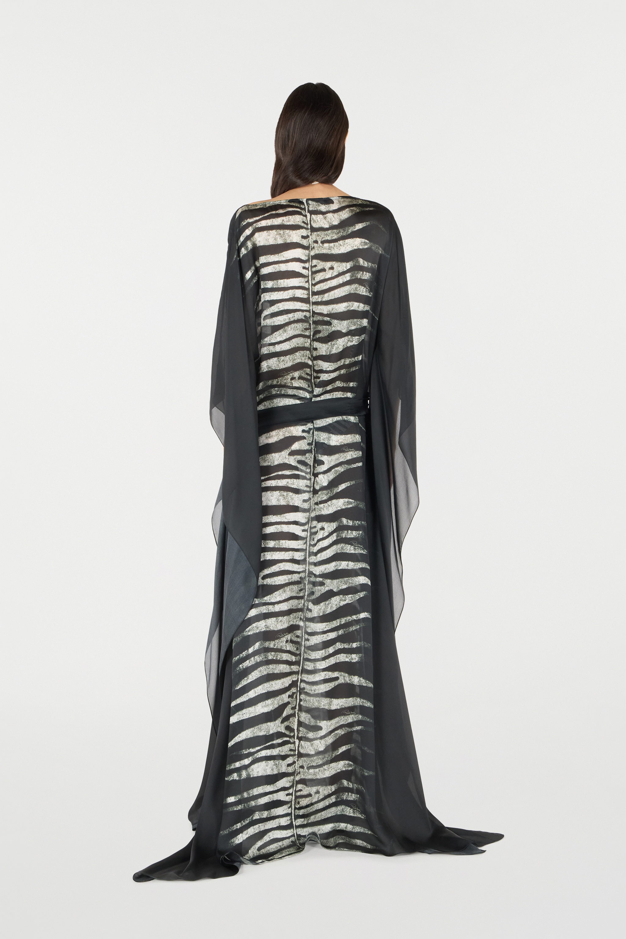 Roberto Cavalli Dress With Belt And Zebra Print In Black/white