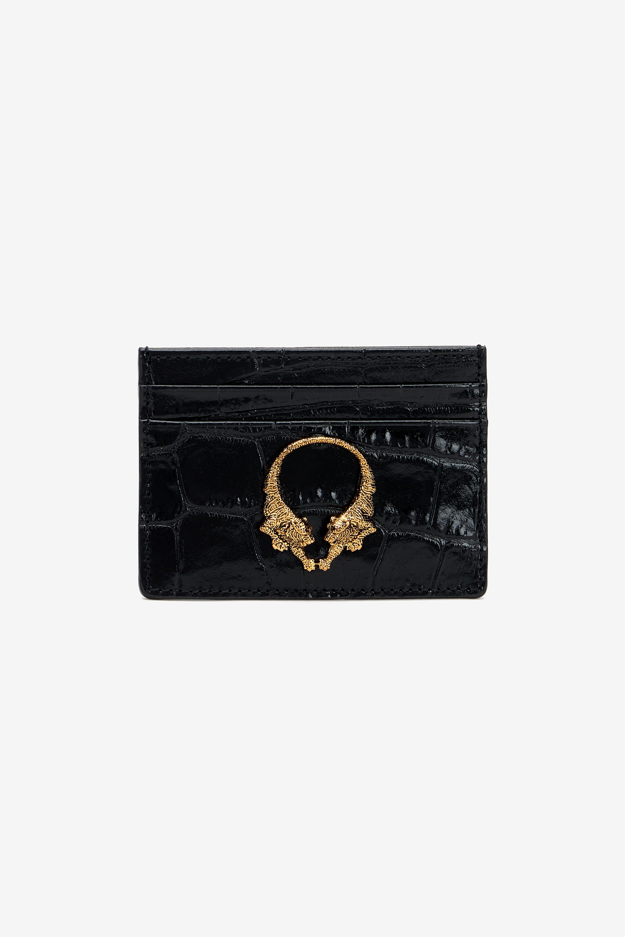 Roberto Cavalli Black Card Case with Roar Hardware