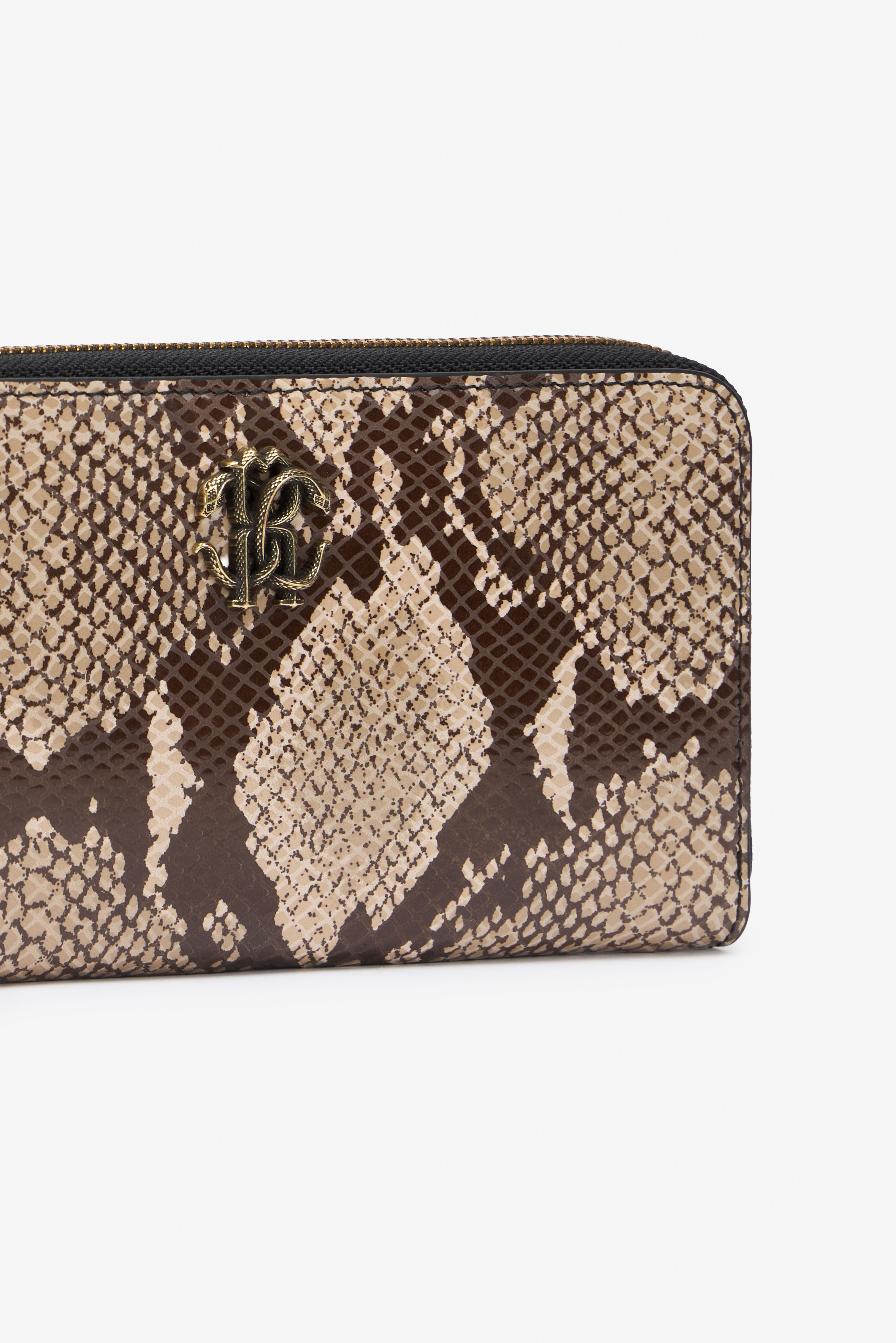 Roberto Cavalli Python Print Wallet In Brown