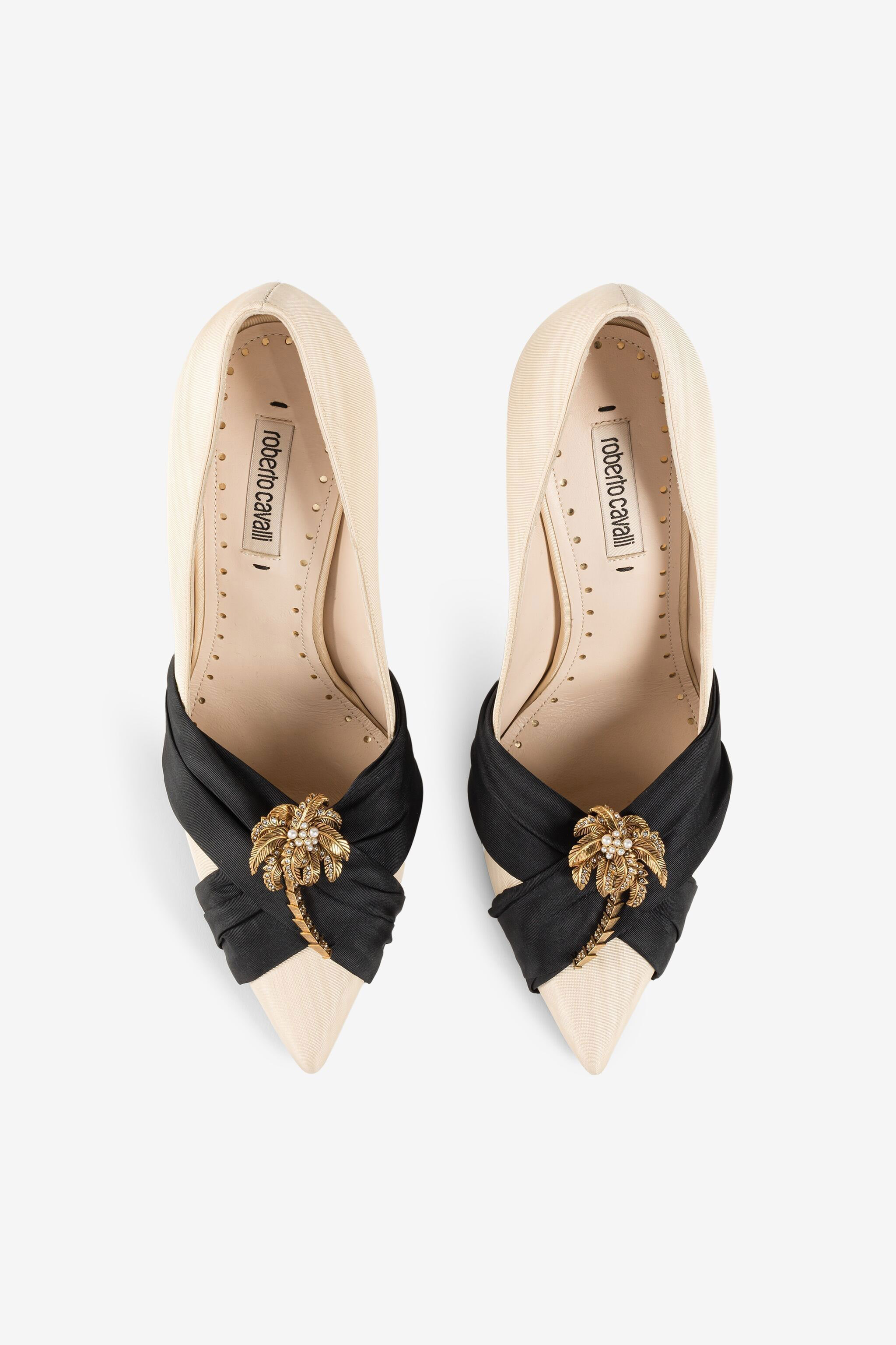 Roberto Cavalli Ribbon-embellished Pointed Toe Pumps In Ivory/black