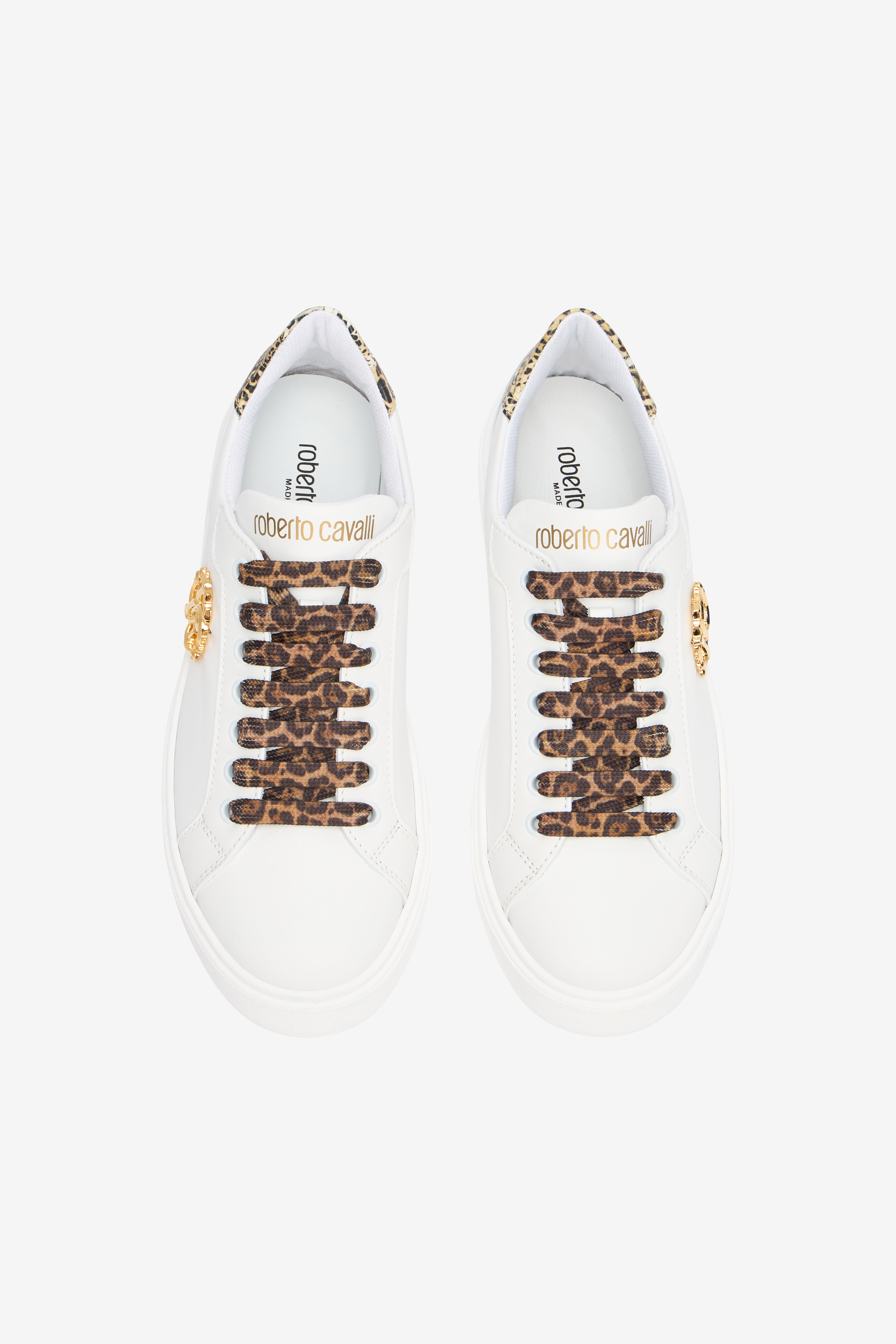 Roberto Cavalli White Sneaker With Leopard Print And Rc Monogram In White