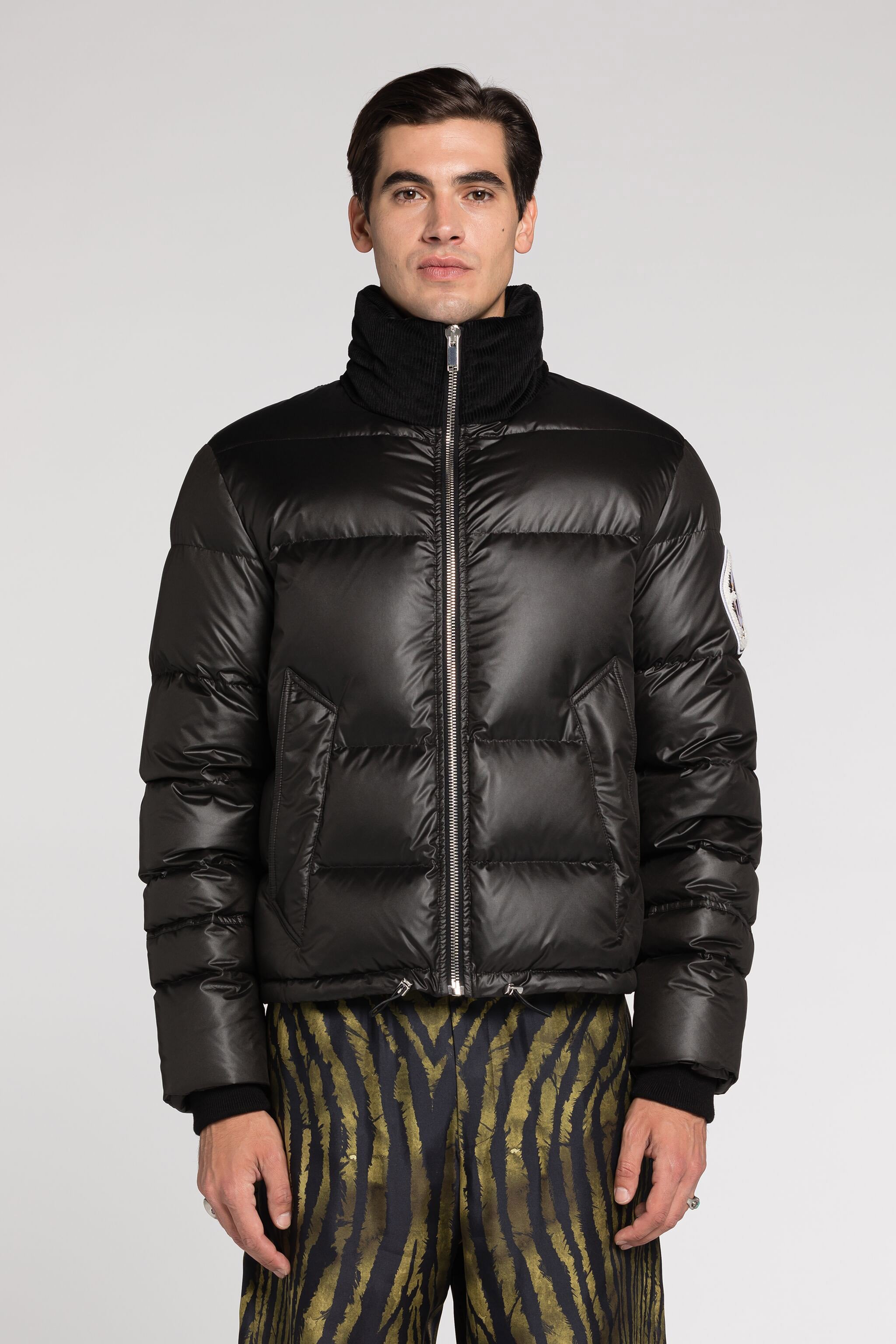 Roberto Cavalli Mirror Snake Padded Jacket In Black