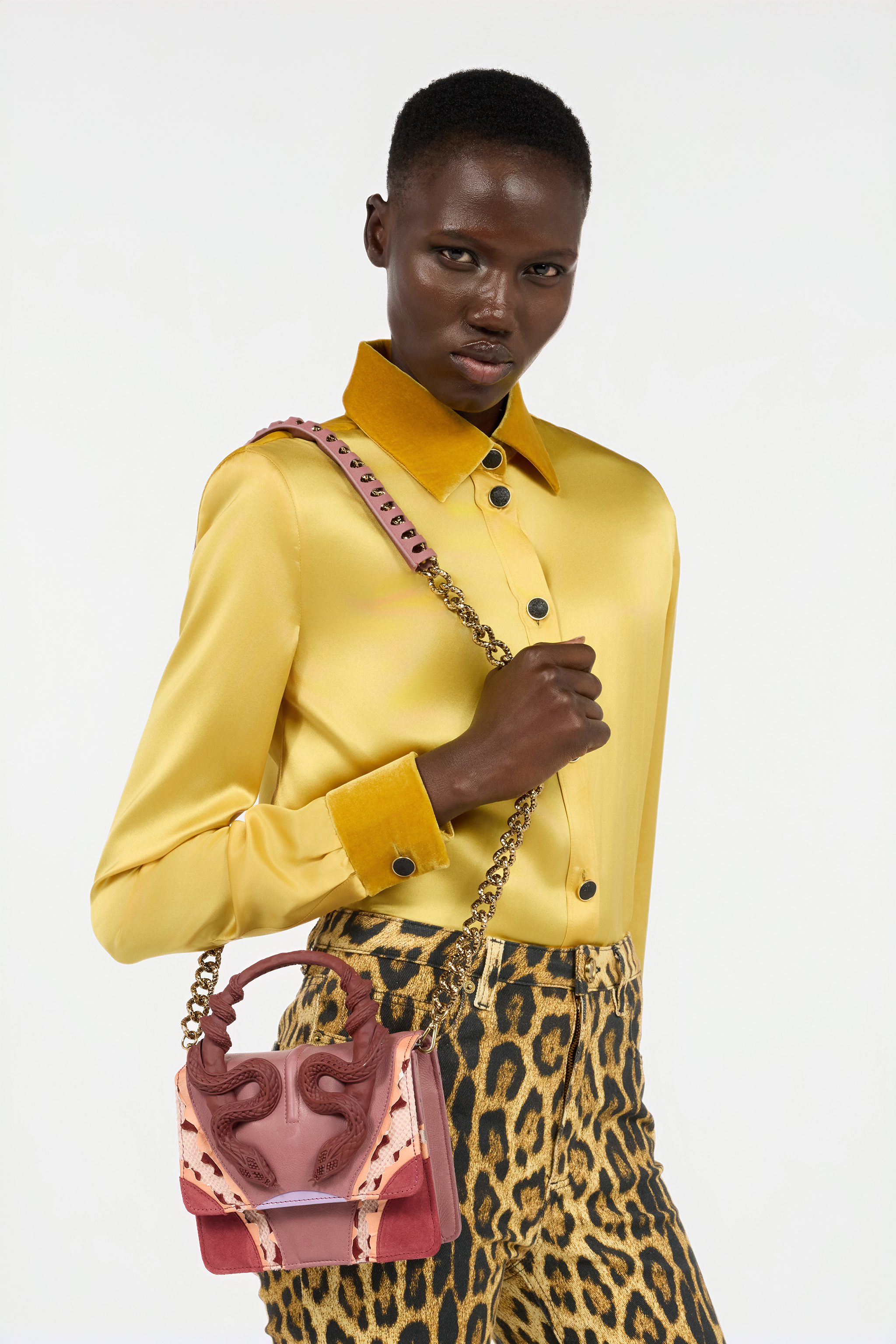 Roberto Cavalli Small Pink Bag With Snakes