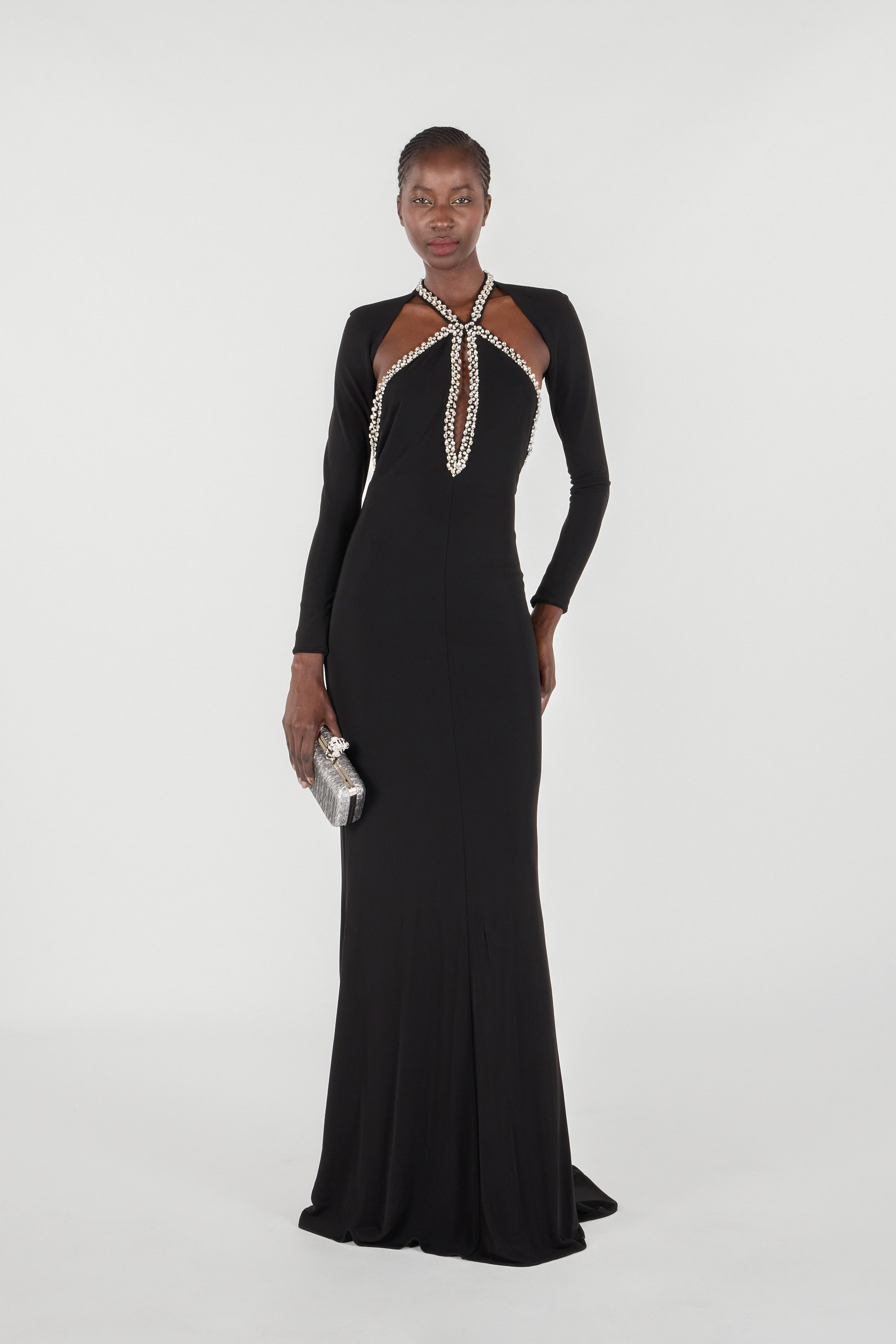 Roberto Cavalli Long Dress With Crystals In Black