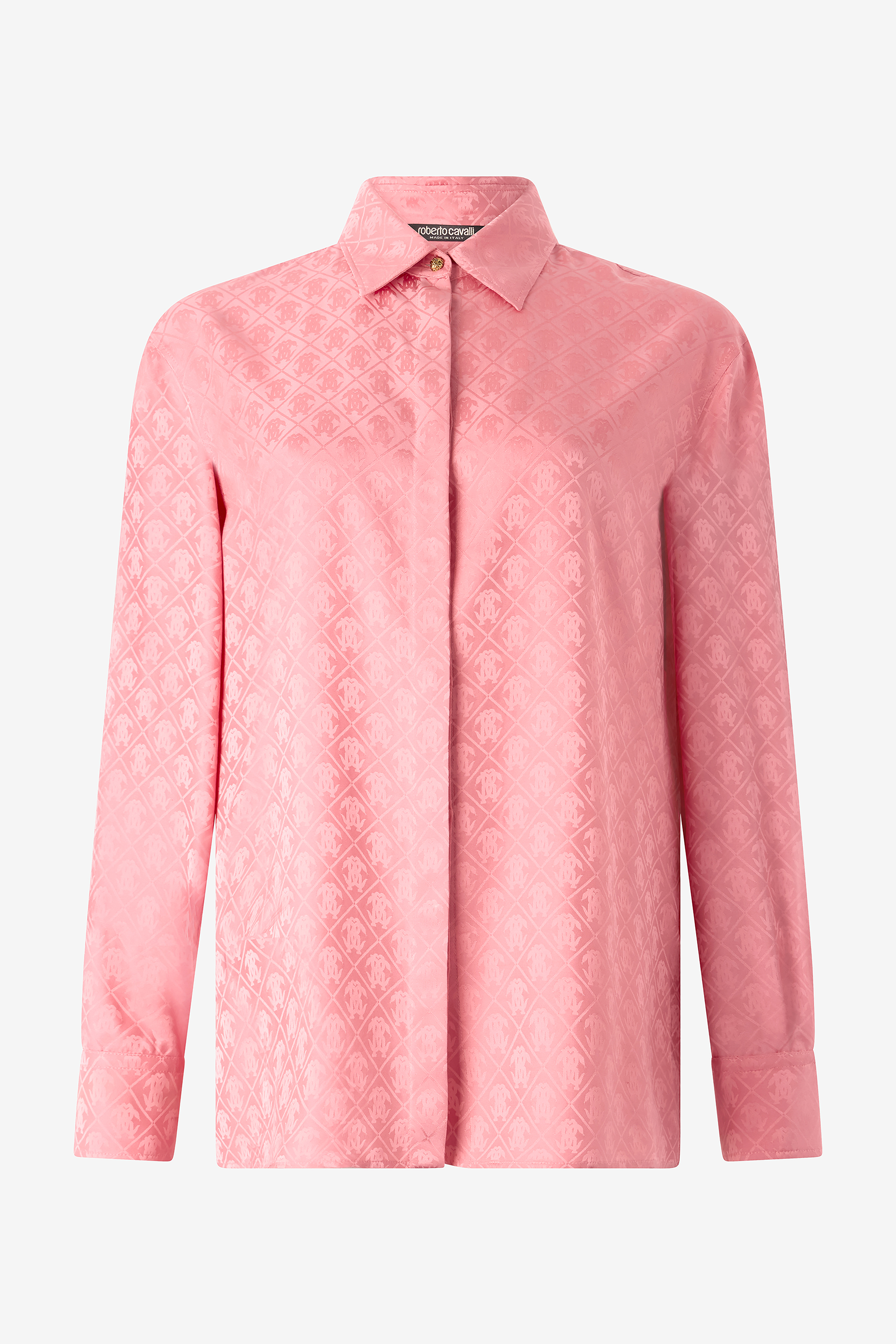 Roberto Cavalli Silk Blend Shirt With Mirror Snake Monogram Print