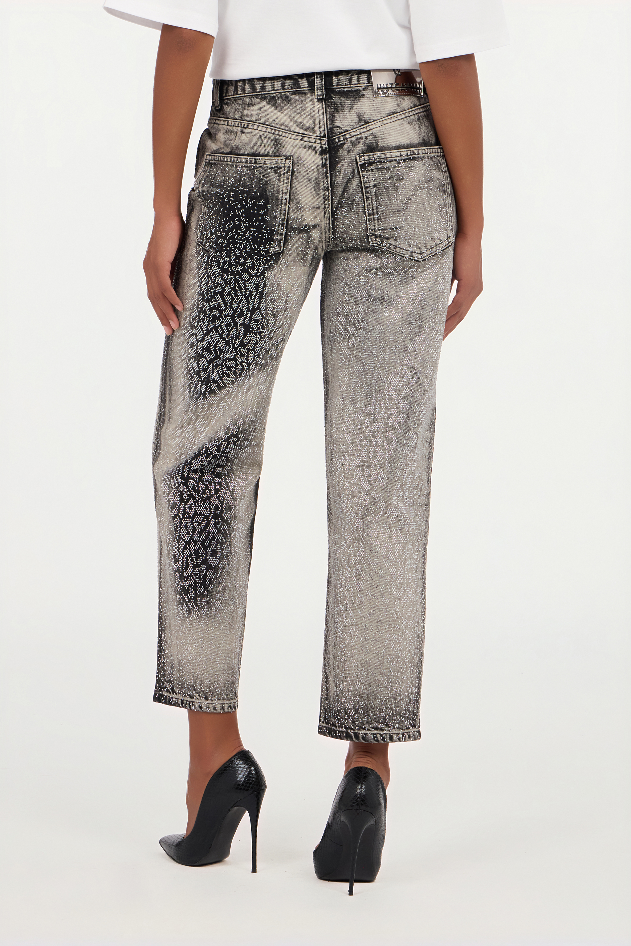 Jeans with Faded Effect and Rhinestones
