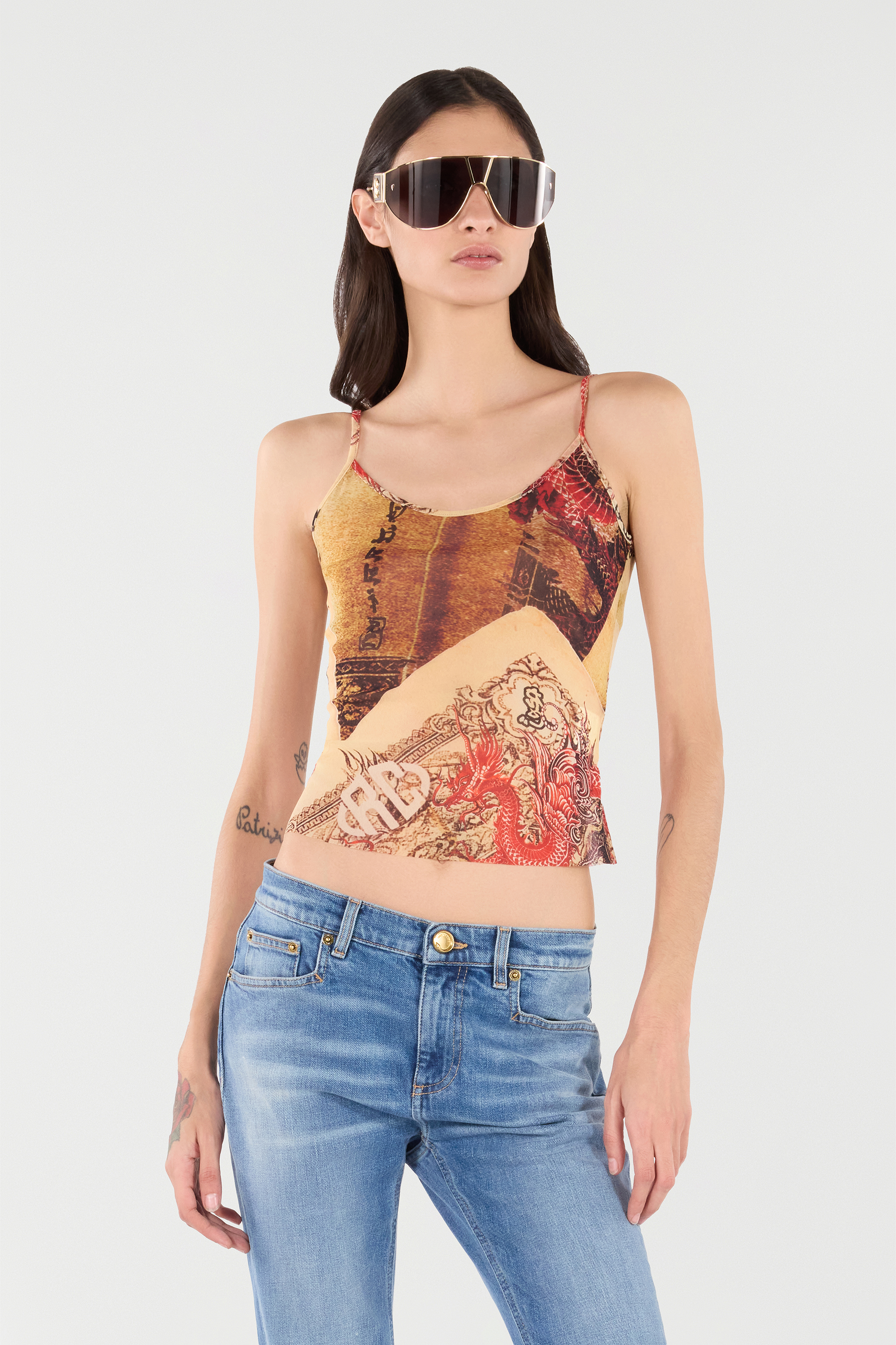 Roberto Cavalli Top With Thin Straps And All-over Print