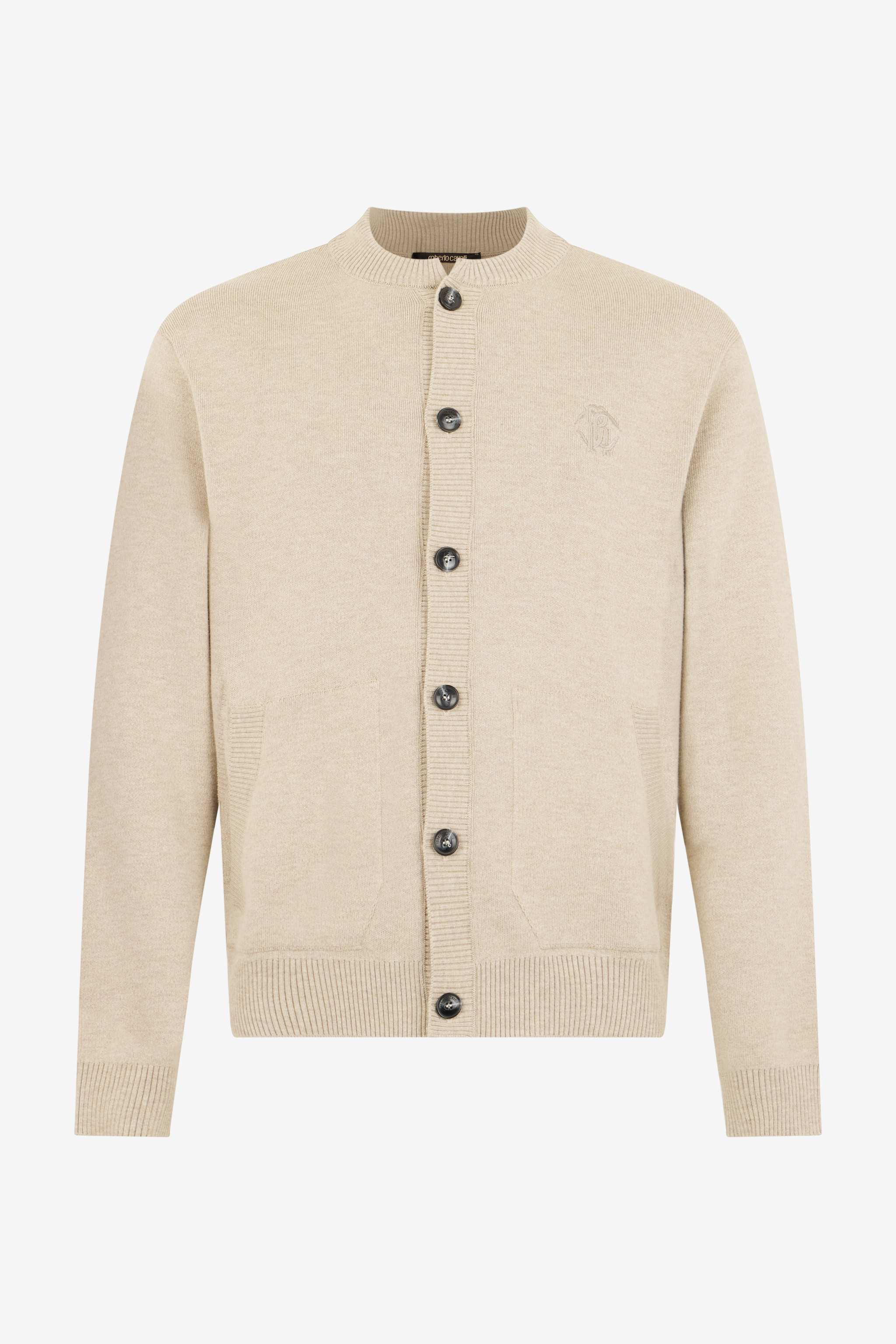 Roberto Cavalli Men's Beige Cardigan With Embroidered Monogram Rc - Ready To Wear