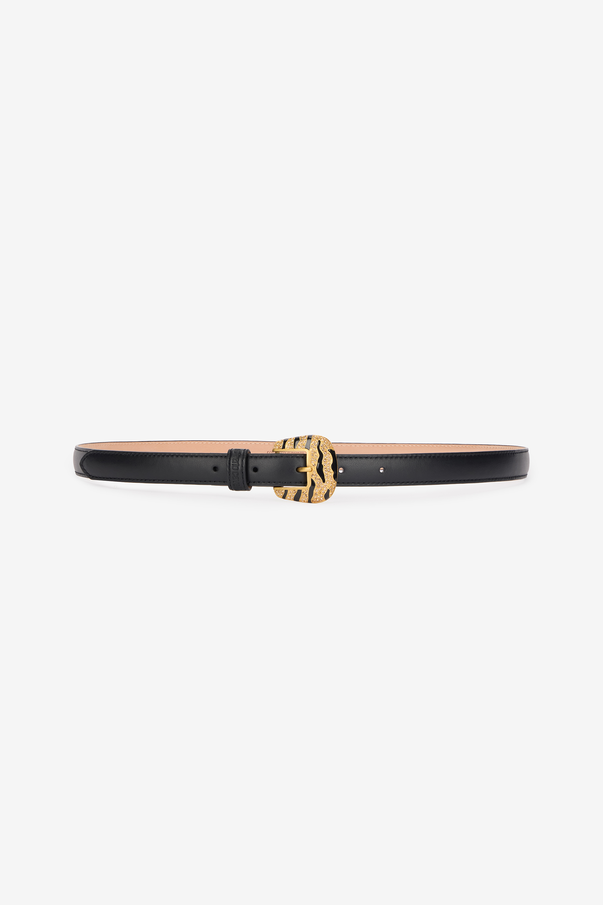 Roberto Cavalli Solid-color Slim Belt With Bejeweled Buckle In Black