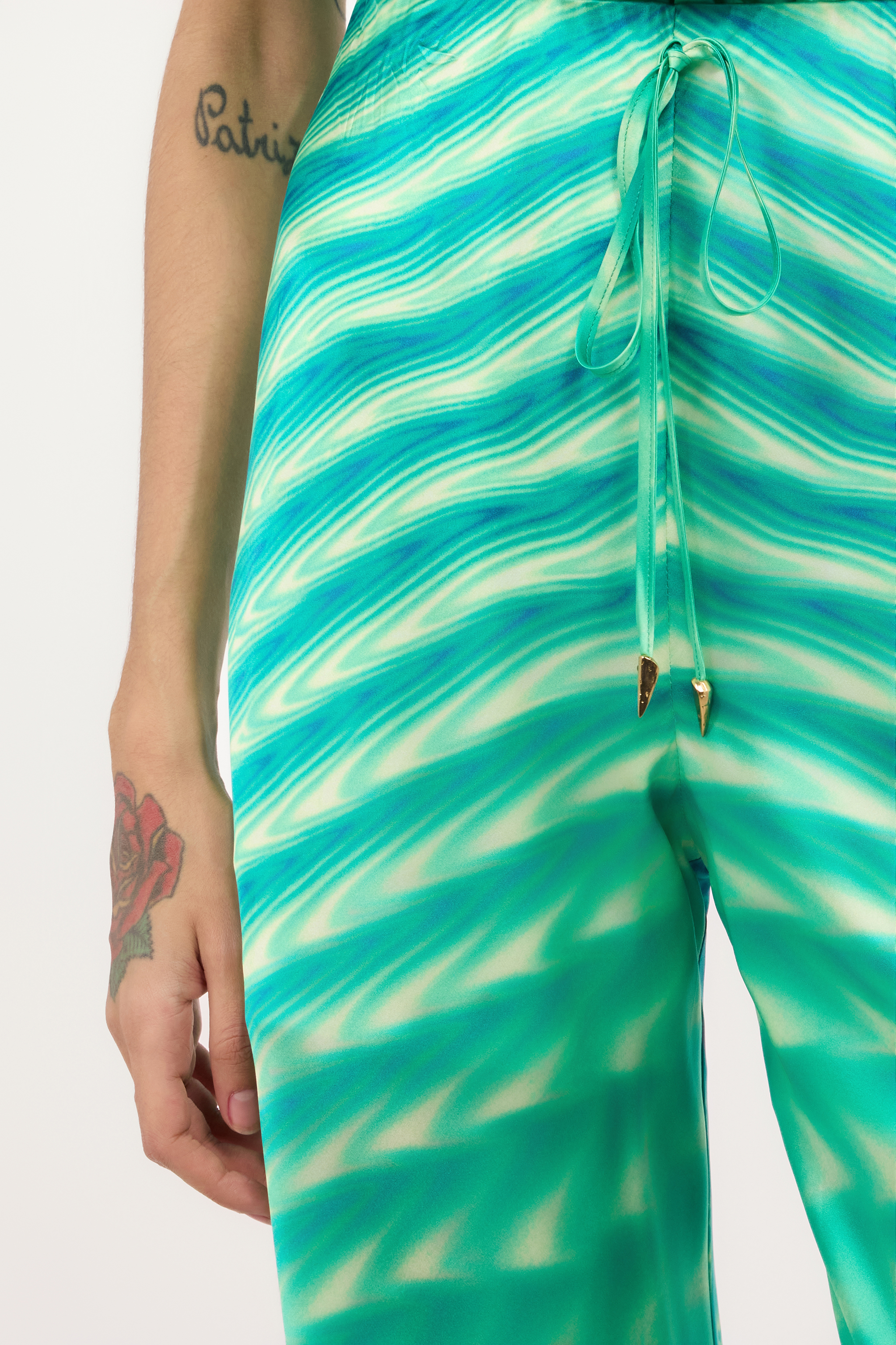 Roberto Cavalli Silk Pants With Optical Glass Print In Verde