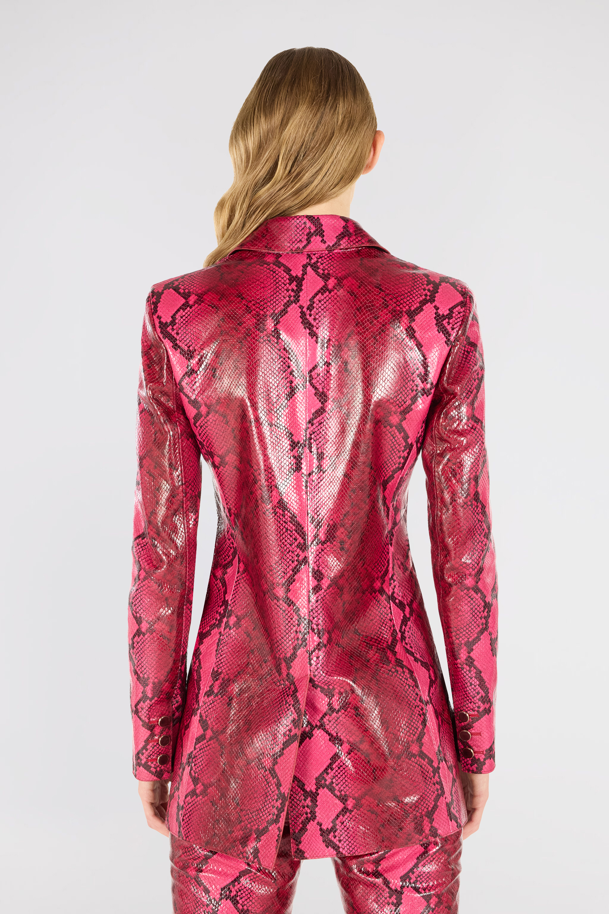 Roberto Cavalli Shiny Python-print Jacket In Fuchsia