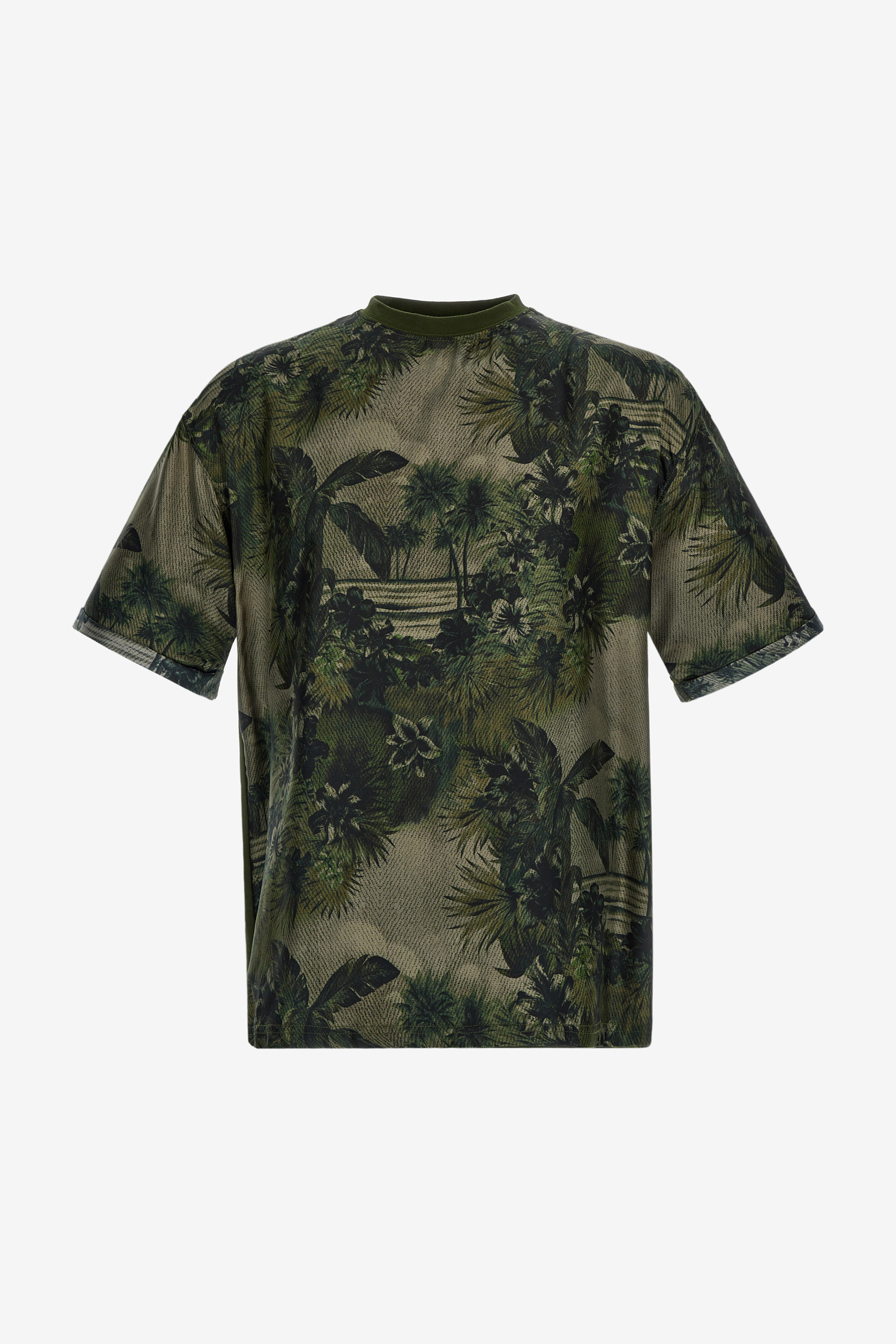 Roberto Cavalli T-shirt With Hawaii Green Print In Dark Green