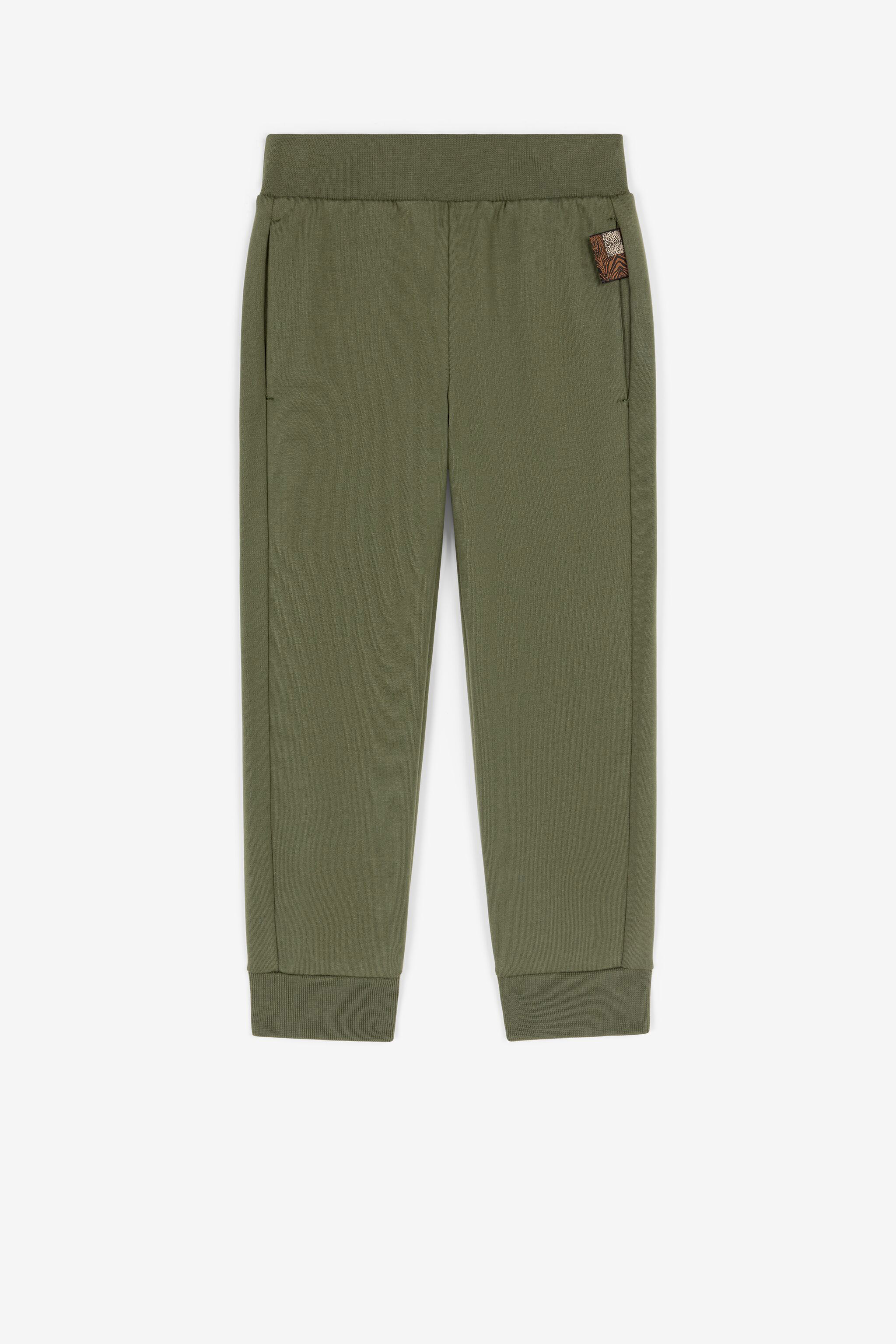 Roberto Cavalli Boys Dark/Green Logo-Patch Cotton Trousers - Ready To Wear