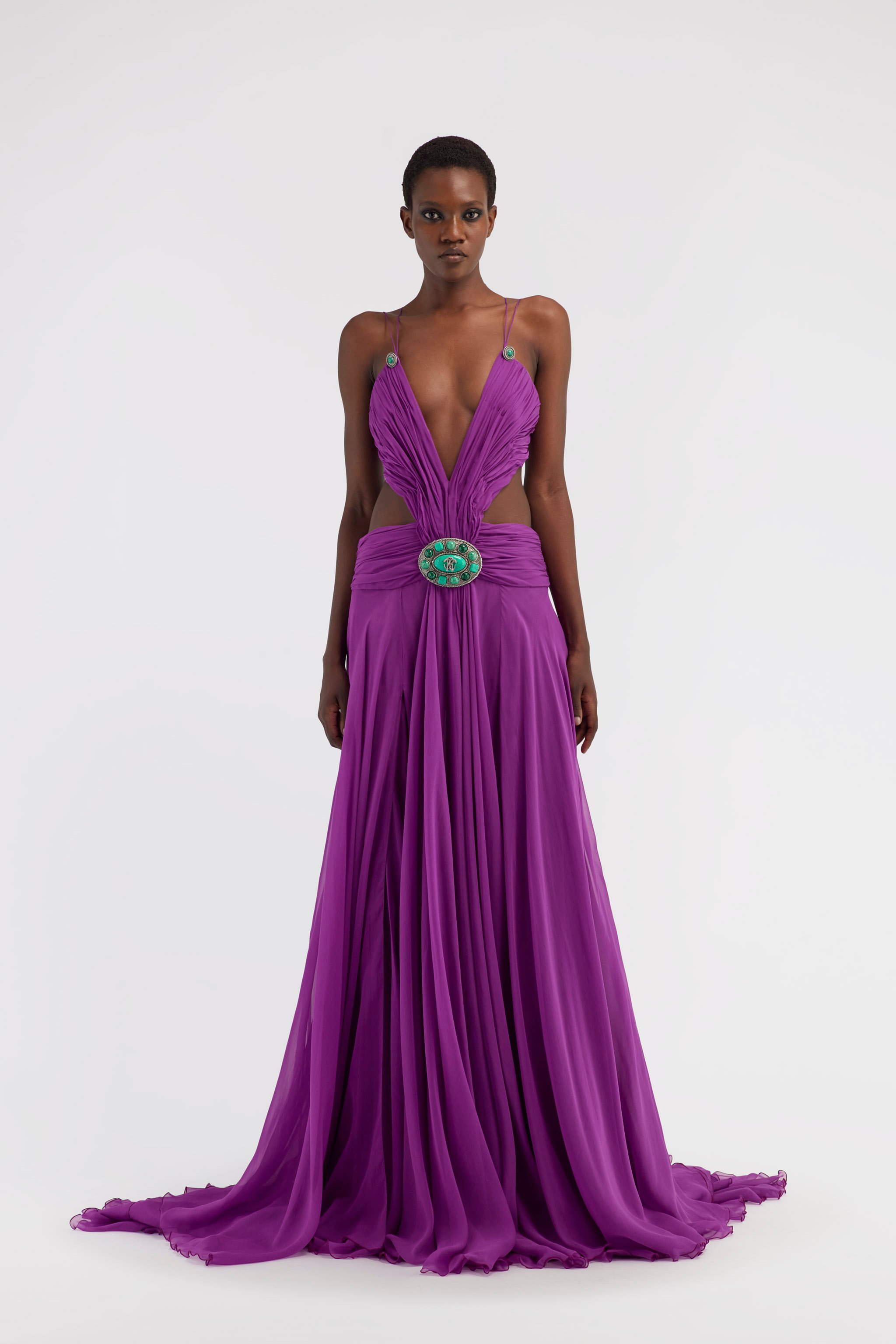 Long silk dress with cut-out