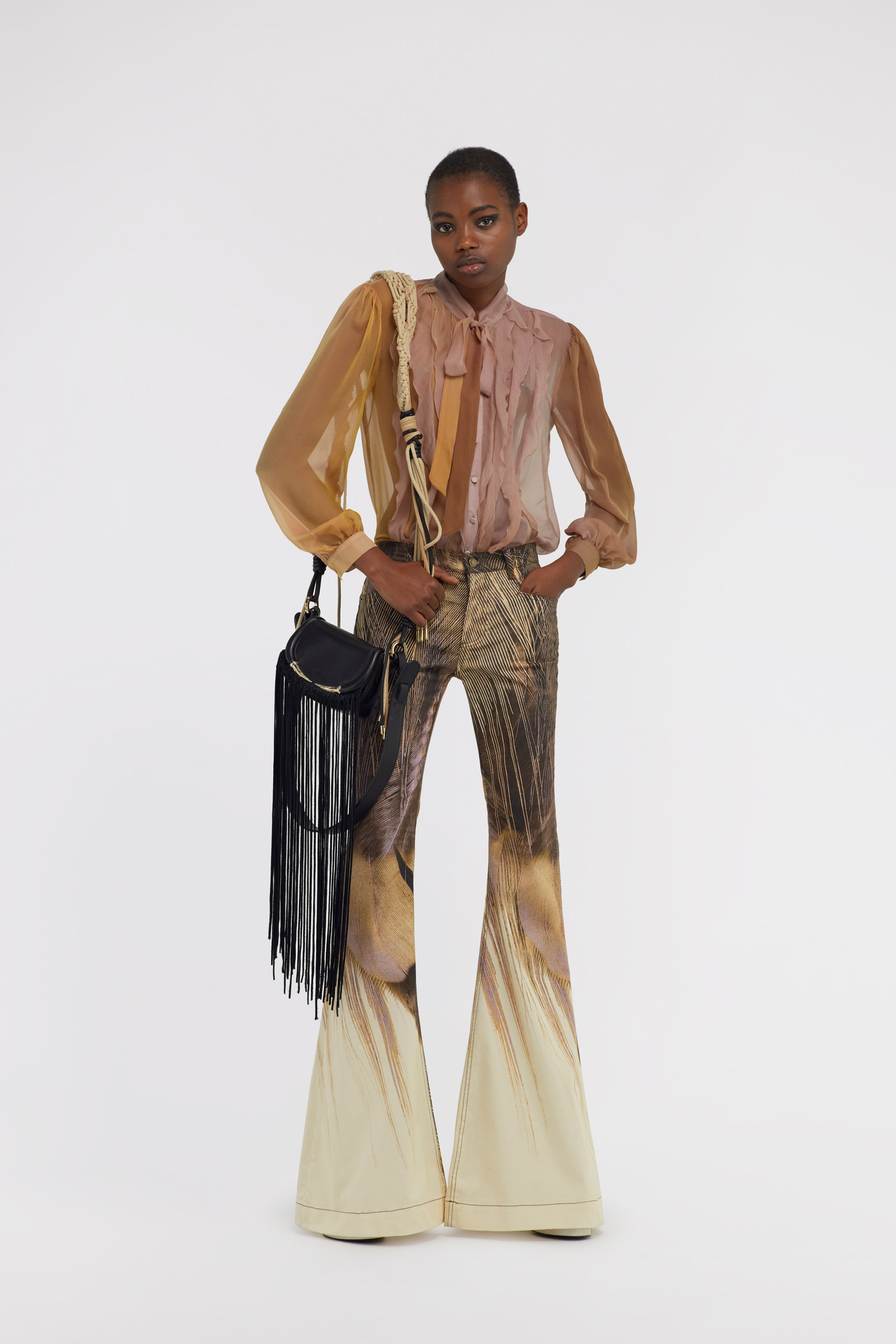 Roberto Cavalli Ruffled Sheer Shirt In Bronze/orange