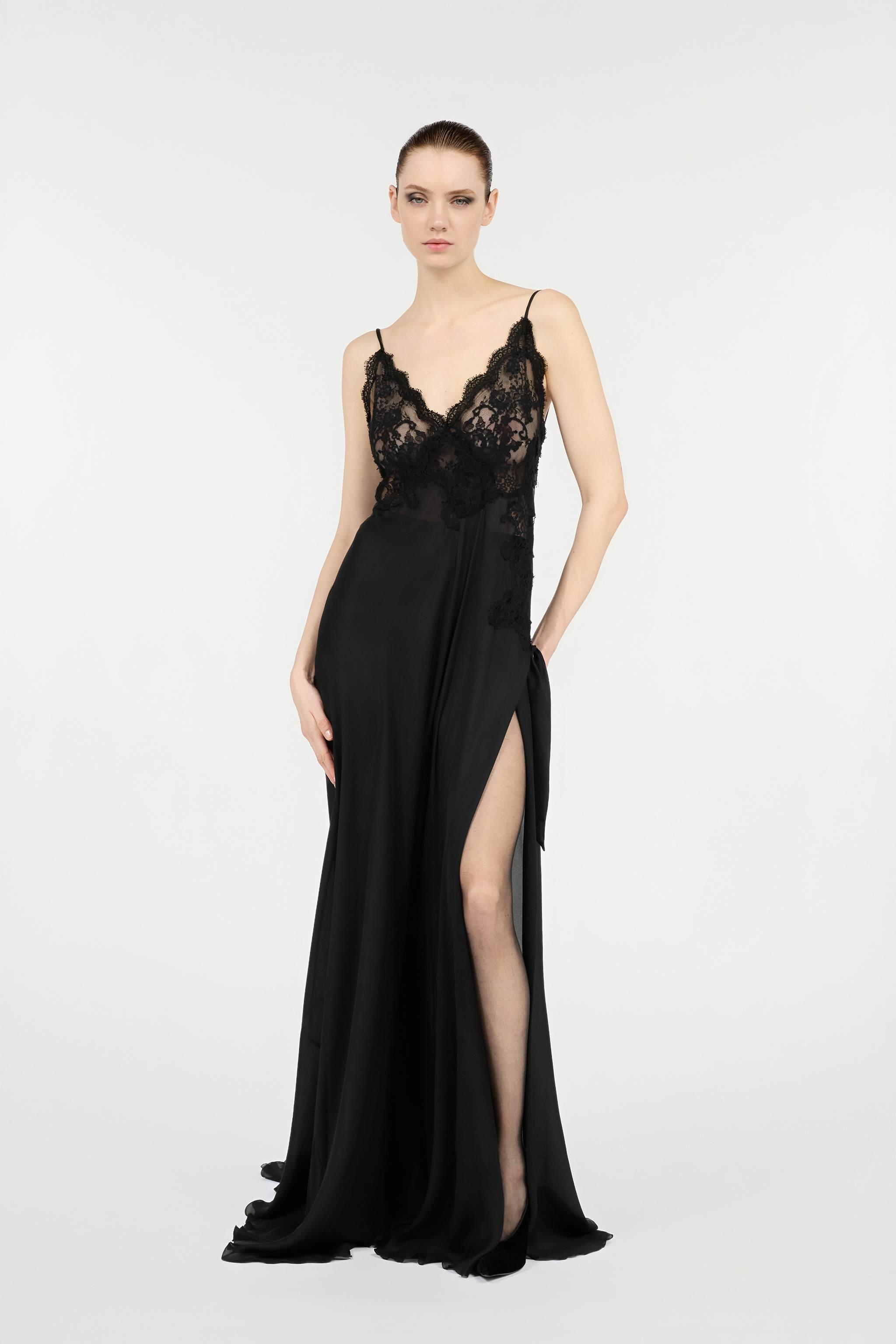 Extra-Long Black Silk Dress
