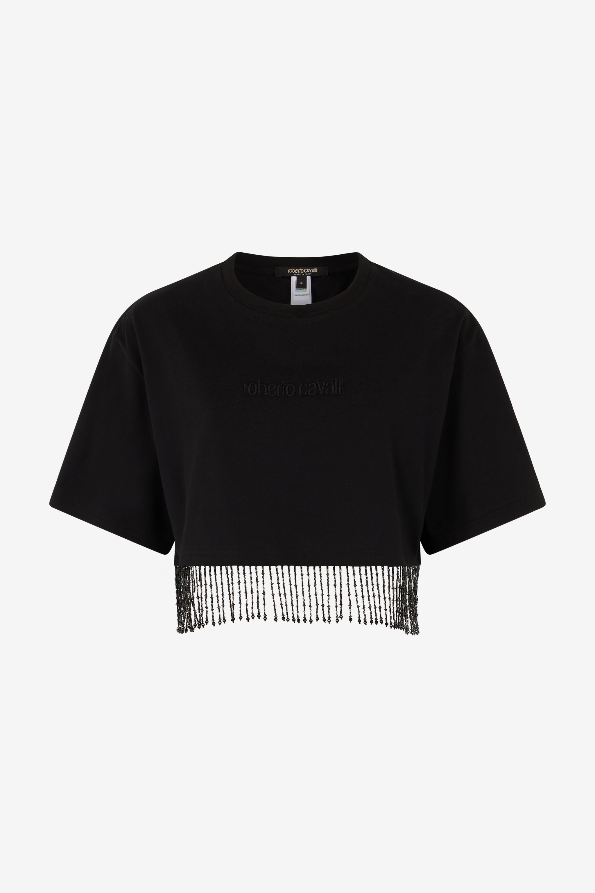 Crop Top With Fringing in Black for Women | Roberto Cavalli®