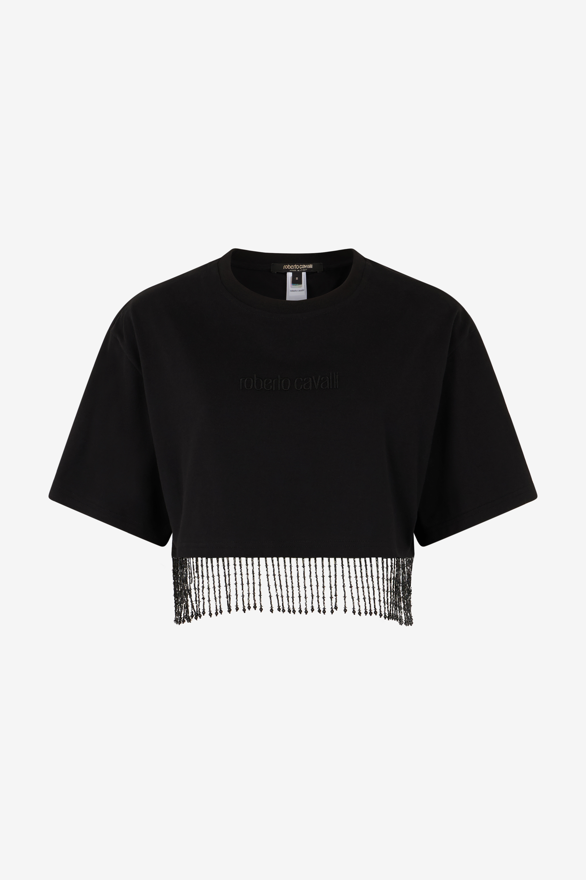 Roberto Cavalli Women's Black Crop Top With Fringing - Ready To Wear