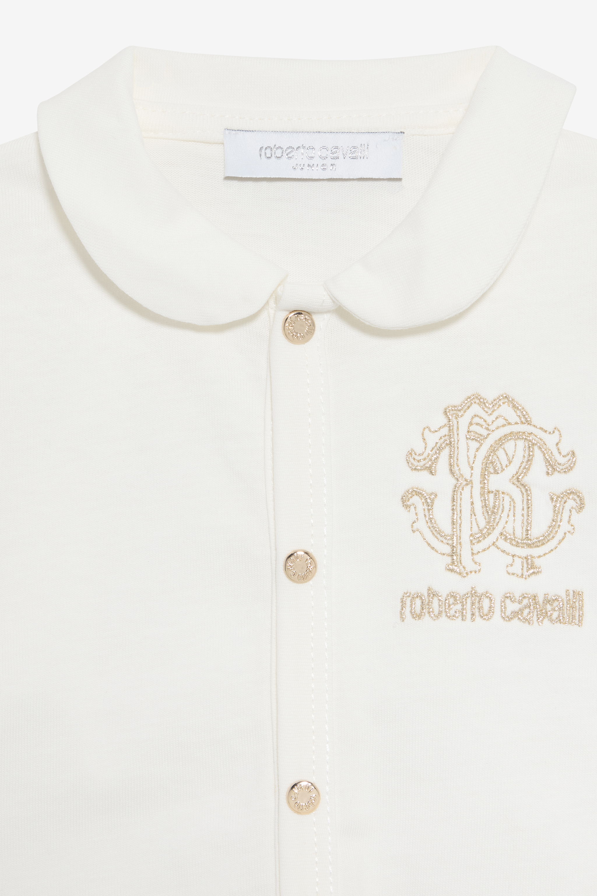 Roberto Cavalli Milk White Hat, Bib, And Romper Set With Logo In White
