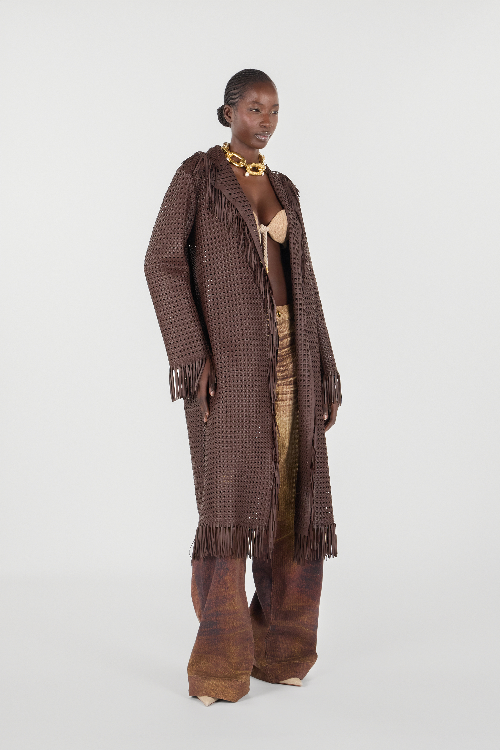 Roberto Cavalli Woman Leather Coat In Brown