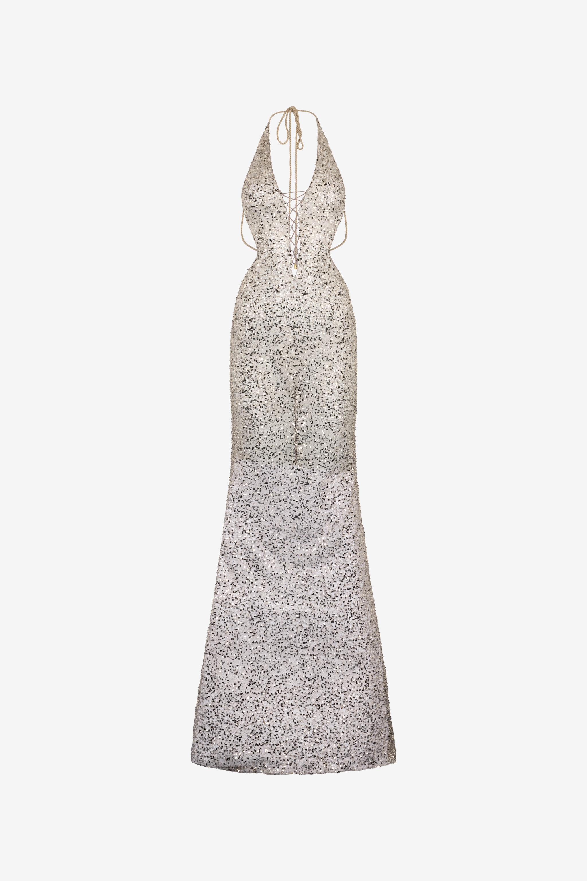 Sequin Halter Neck Maxi Dress in Silver for Women | Roberto Cavalli®